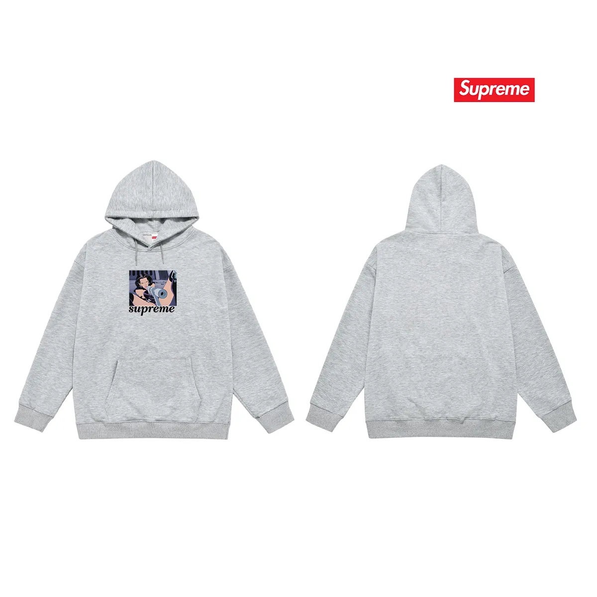 Style No. S2097 #terry P160💰 Velvet P170💰 Supreme SS22 Week6 xAeon Flux joint model Gun Tee magic female warrior cartoon letter printed hooded sweatshirt Made of 400g large terry 430g silver fox velvet (drop shoulder large version) fabric, soft texture and no pilling, imported environmentally friendly printing glue, bright three-dimensional pattern, quality 💥 Unisex style, the upper body is trendy Color: Black White Gray Size: S M L XL XXL