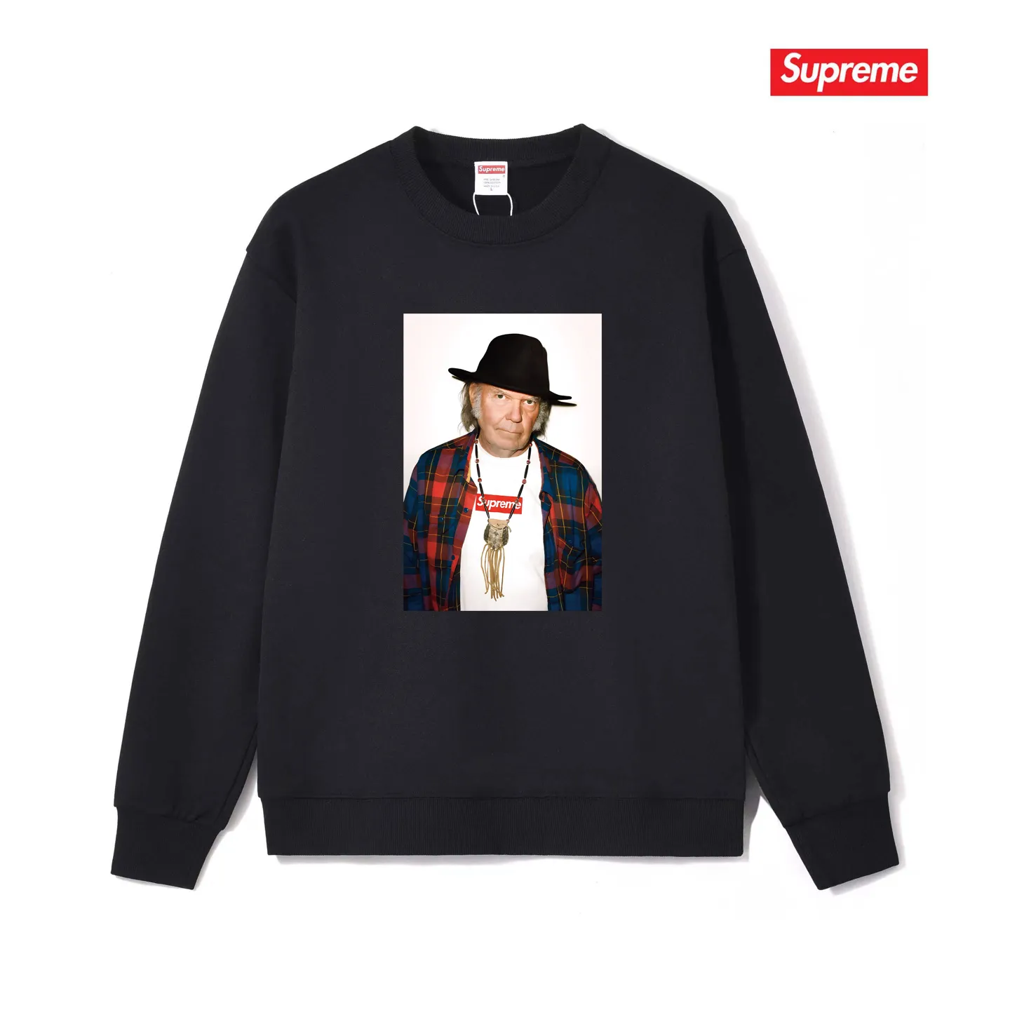 Style No. S1222 #terry p150💰 Velvet 160💰 SUP 60ss Neil Young White character print round neck sweatshirt Made of 400g large terry (drop shoulder large version) fabric, soft and non-pilling texture, imported environmentally friendly printing glue, bright and three-dimensional pattern, quality 💥unisex style, trendy upper body, color: black, white, gray, size: S M L XL XXL