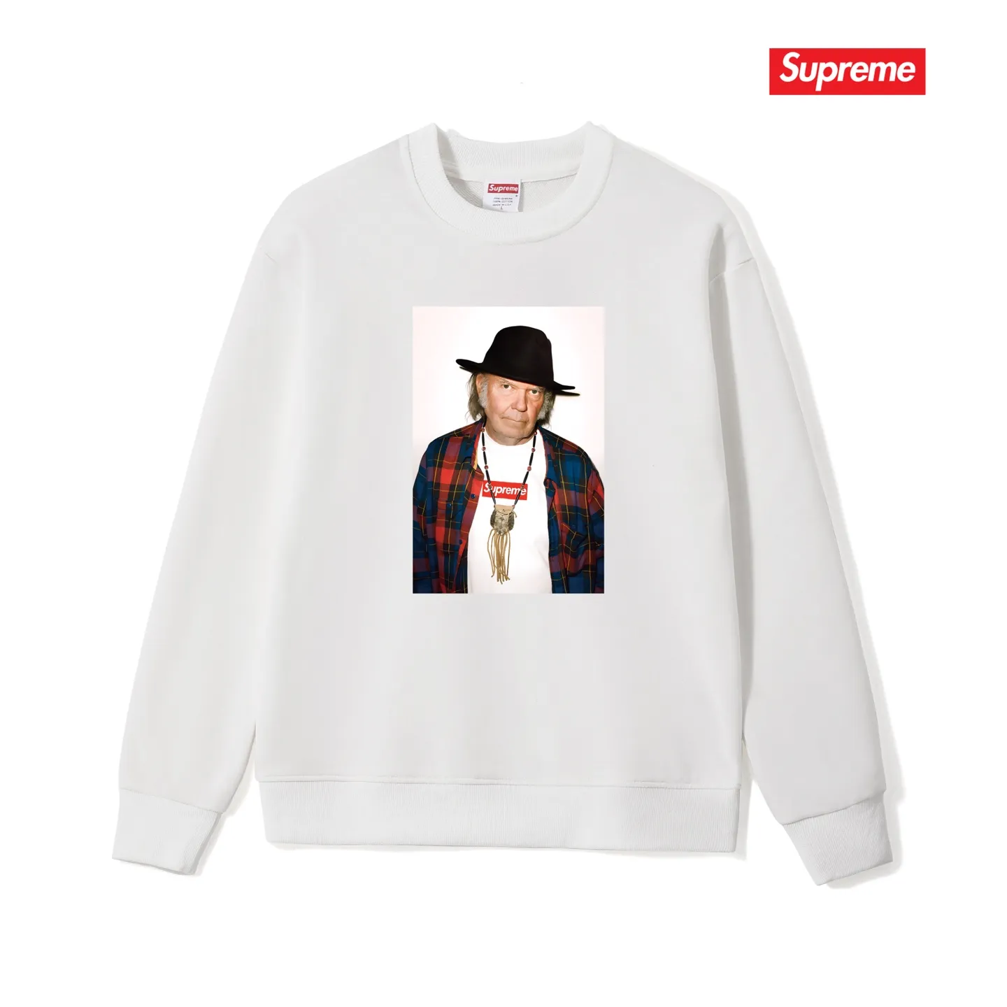 Style No. S1222 #terry p150💰 Velvet 160💰 SUP 60ss Neil Young White character print round neck sweatshirt Made of 400g large terry (drop shoulder large version) fabric, soft and non-pilling texture, imported environmentally friendly printing glue, bright and three-dimensional pattern, quality 💥unisex style, trendy upper body, color: black, white, gray, size: S M L XL XXL