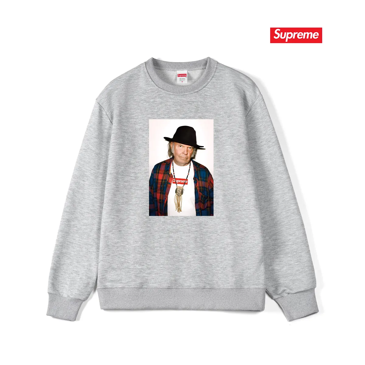 Style No. S1222 #terry p150💰 Velvet 160💰 SUP 60ss Neil Young White character print round neck sweatshirt Made of 400g large terry (drop shoulder large version) fabric, soft and non-pilling texture, imported environmentally friendly printing glue, bright and three-dimensional pattern, quality 💥unisex style, trendy upper body, color: black, white, gray, size: S M L XL XXL