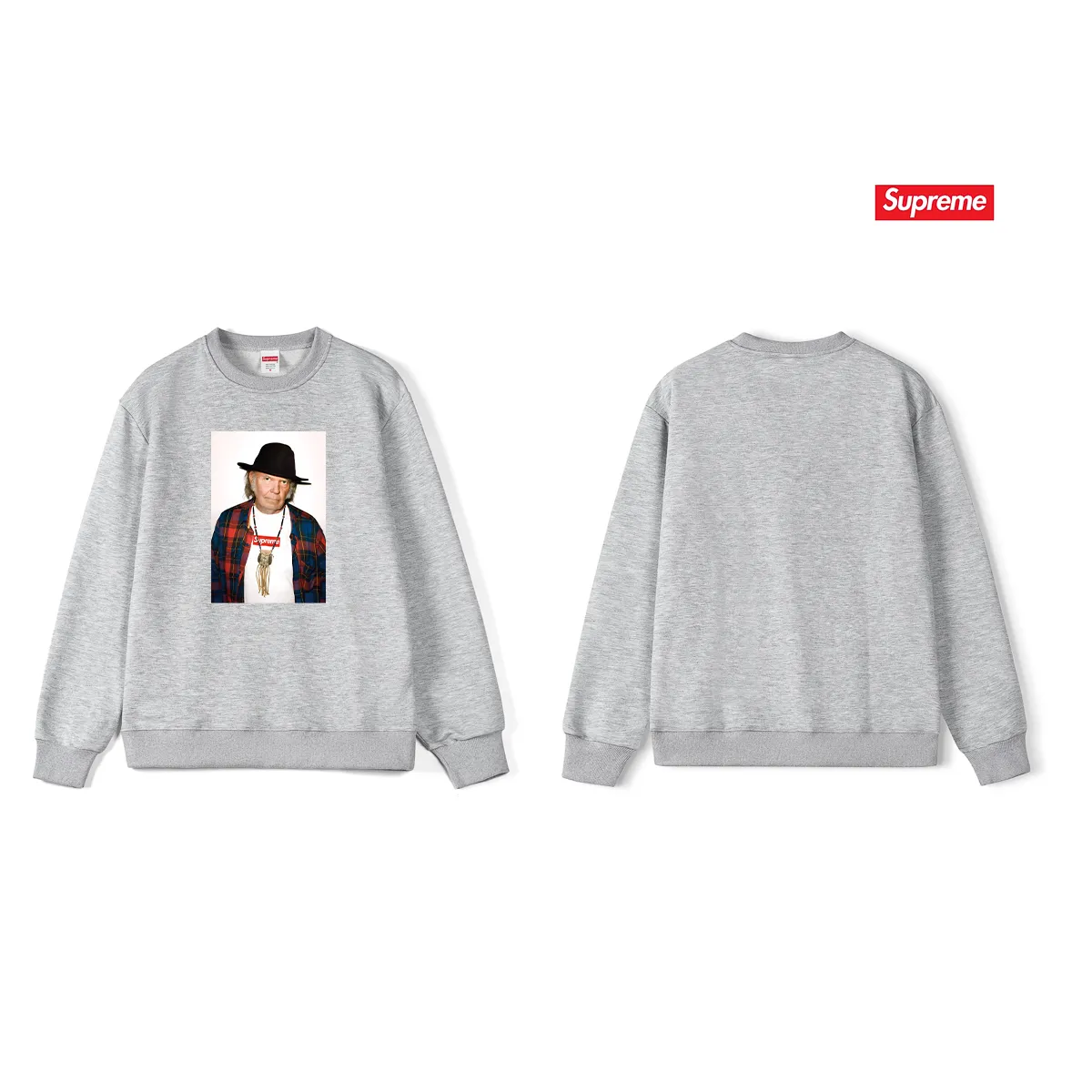 Style No. S1222 #terry p150💰 Velvet 160💰 SUP 60ss Neil Young White character print round neck sweatshirt Made of 400g large terry (drop shoulder large version) fabric, soft and non-pilling texture, imported environmentally friendly printing glue, bright and three-dimensional pattern, quality 💥unisex style, trendy upper body, color: black, white, gray, size: S M L XL XXL