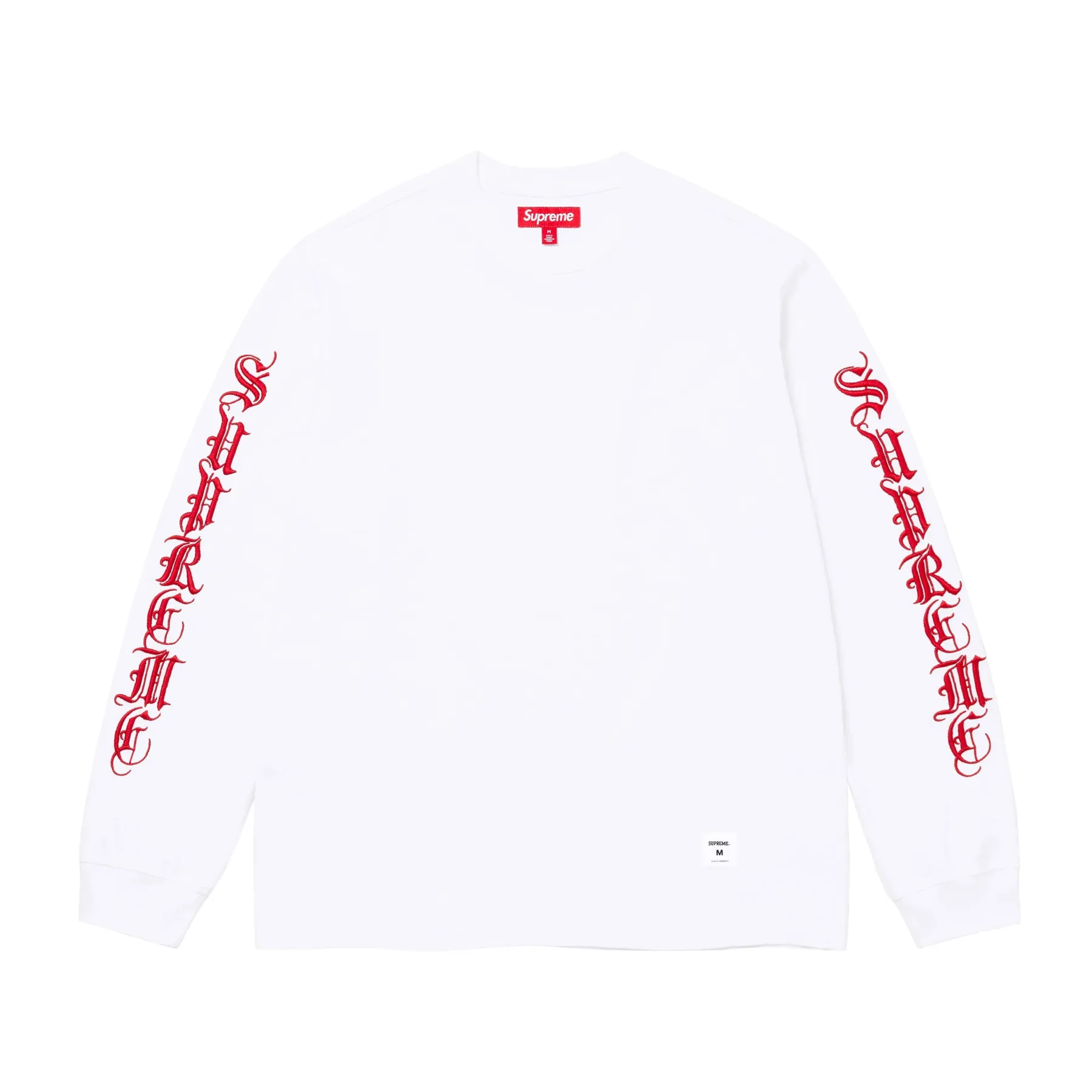 S582💰p210 Supreme OLD ENGLISH L/S TOP Sanskrit embroidery, long-sleeved T-shirt, ZP test, custom weaving and dyeing, pure cotton 320g fabric, embroidery using BEHRINGER BEKS-Y924 machine (one level higher than Tajima embroidery machine) embroidery thickness, saturation and size are consistent with ZP, customized ZP co-branding, main label/wash water label/tag/packaging bag The version with a high probability of passing the test will pass the original packaging picture. Size: S-XL