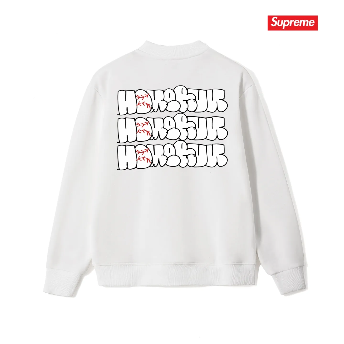 Style No. S1151 #terry p150💰 Velvet 160💰 Supreme 25SS HOMERUN co-branded round neck sweatshirt Made of 400g large terry (drop shoulder large version) fabric, soft texture and no pilling Imported environmentally friendly printing glue The pattern is bright and three-dimensional Quality 💥Same style for men and women The upper body is fashionable Color: black white gray Size: S M L XL XXL
