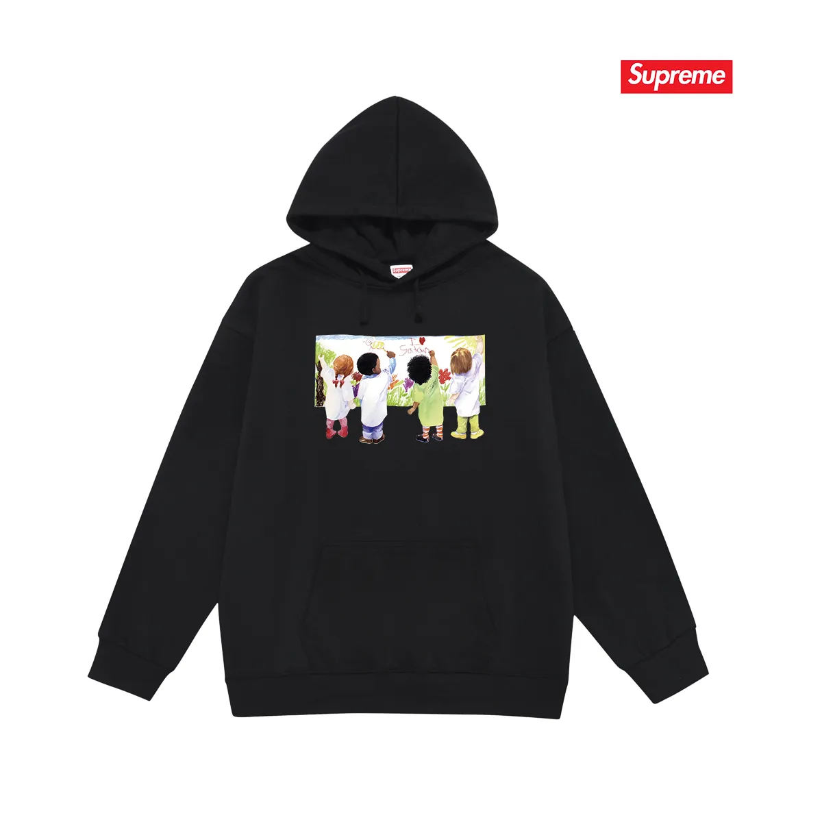 Style No. S2090 #terry P160💰 Velvet P170💰 Supreme SS19 Kids Tee Back children's graffiti hooded sweatshirt Made of 400g large terry 430g silver fox velvet (drop shoulder large version) fabric, soft texture and no pilling Imported environmentally friendly printing glue The pattern is bright and three-dimensional Quality 💥Same style for men and women The upper body is trendy Color: black white gray Size: S M L XL XXL