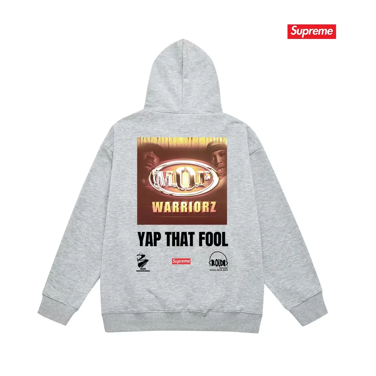 Style No. S2231 #terry P160💰 Velvet P170💰 Supreme 24FW MOP Hooded rap group co-branded hooded sweatshirt. Made of 400g large terry 430g silver fox velvet (off-shoulder large version) fabric. The texture is soft and non-pilling. Imported environmentally friendly printing glue. The pattern is bright and three-dimensional. Quality💥Same style for men and women. The upper body is trendy. Color: black white gray Size: S M L XL XXL