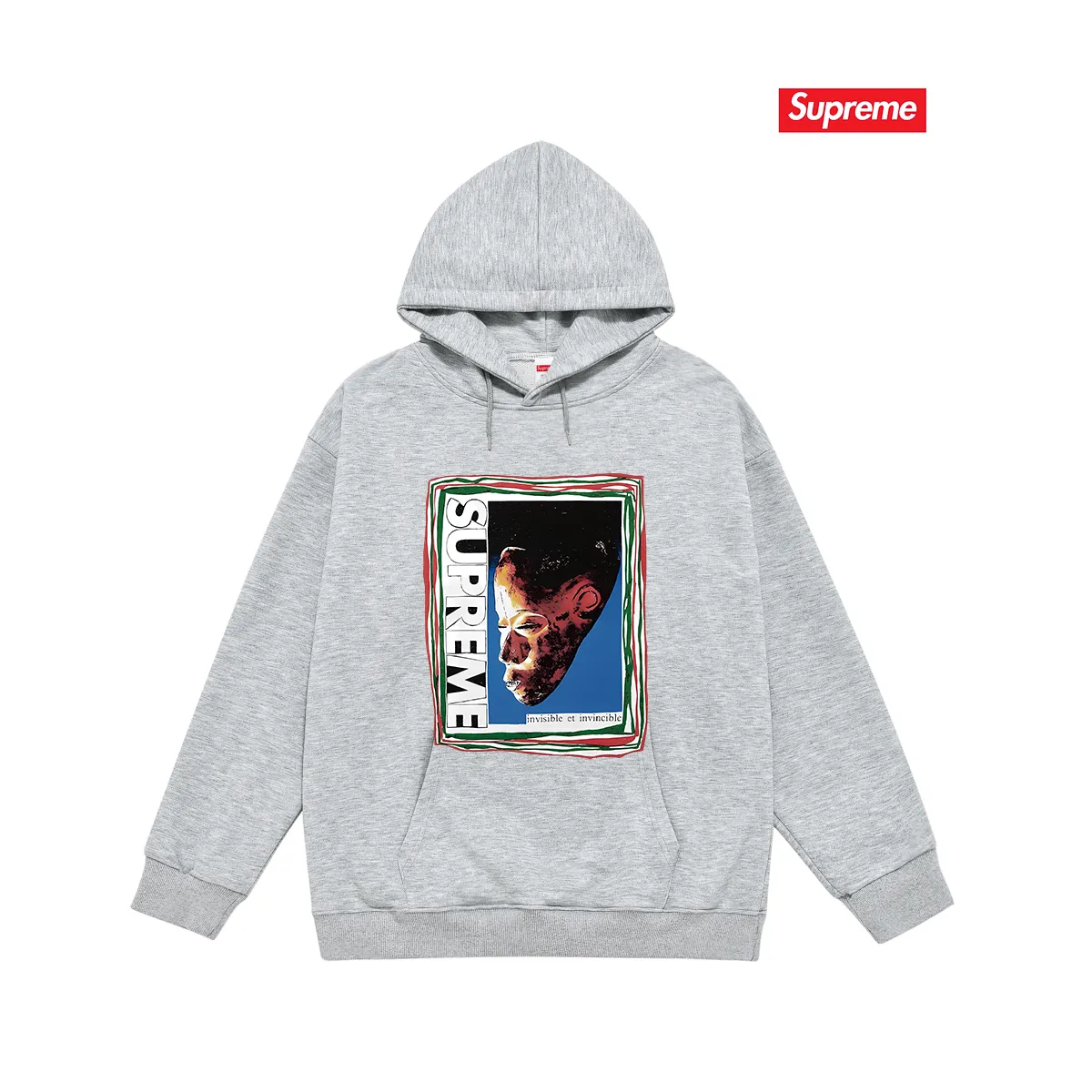 Style No. S2096 #terry P160💰 Velvet P170💰 Supreme SS22 Week 19 Mask Tee letter mask pattern printed hooded sweatshirt Made of 400g large terry 430g silver fox velvet (off-shoulder large version) fabric, soft and non-pilling texture, imported environmentally friendly printing glue, bright and three-dimensional pattern, quality 💥Same style for men and women. The upper body is trendy. Color: black white gray Size: S M L XL XXL