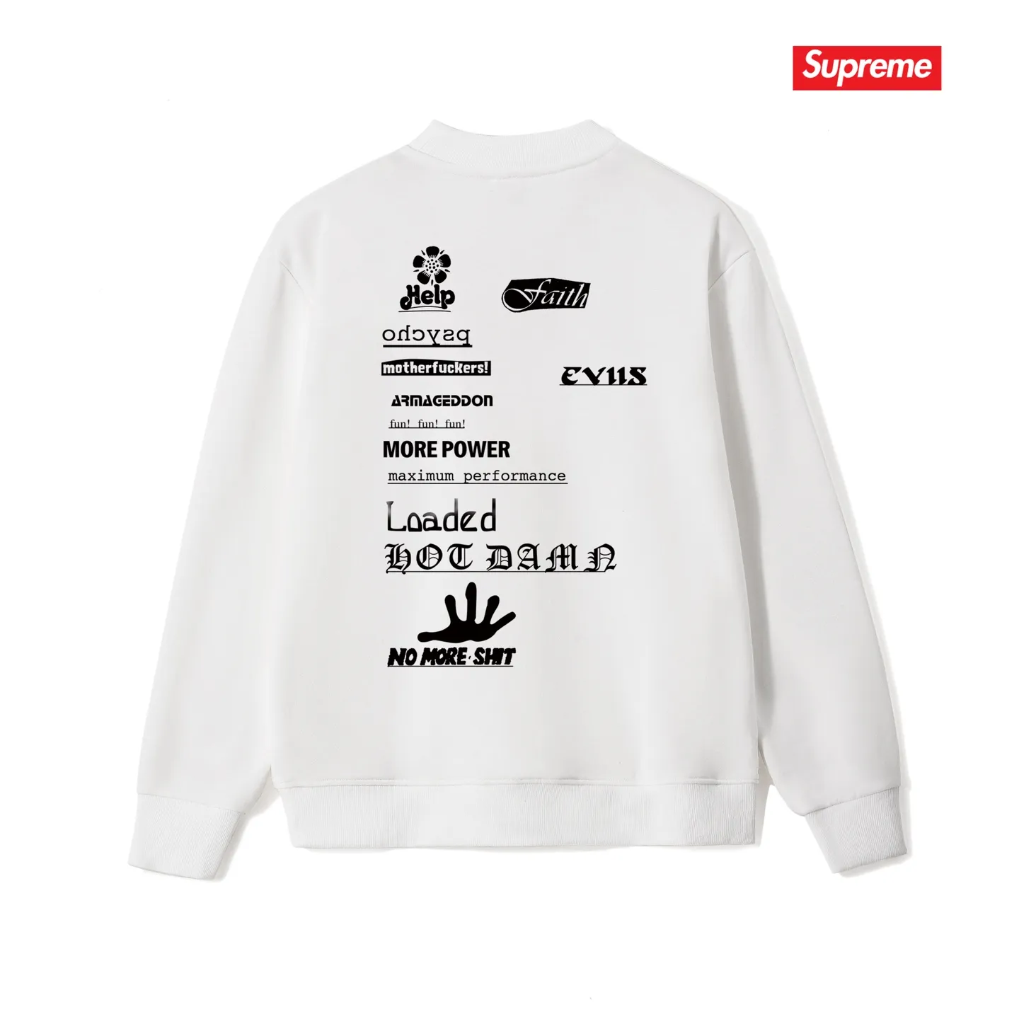 Style No. S1243 #terry p150💰 Velvet 160💰 Supreme Week 17 No More Shit Tee round neck sweatshirt Made of 400g large terry (drop shoulder large version) fabric, soft texture and no pilling Imported environmentally friendly printing glue The pattern is bright and three-dimensional Quality 💥Same style for men and women The upper body is trendy Color: black white gray Size: S M L XL XXL