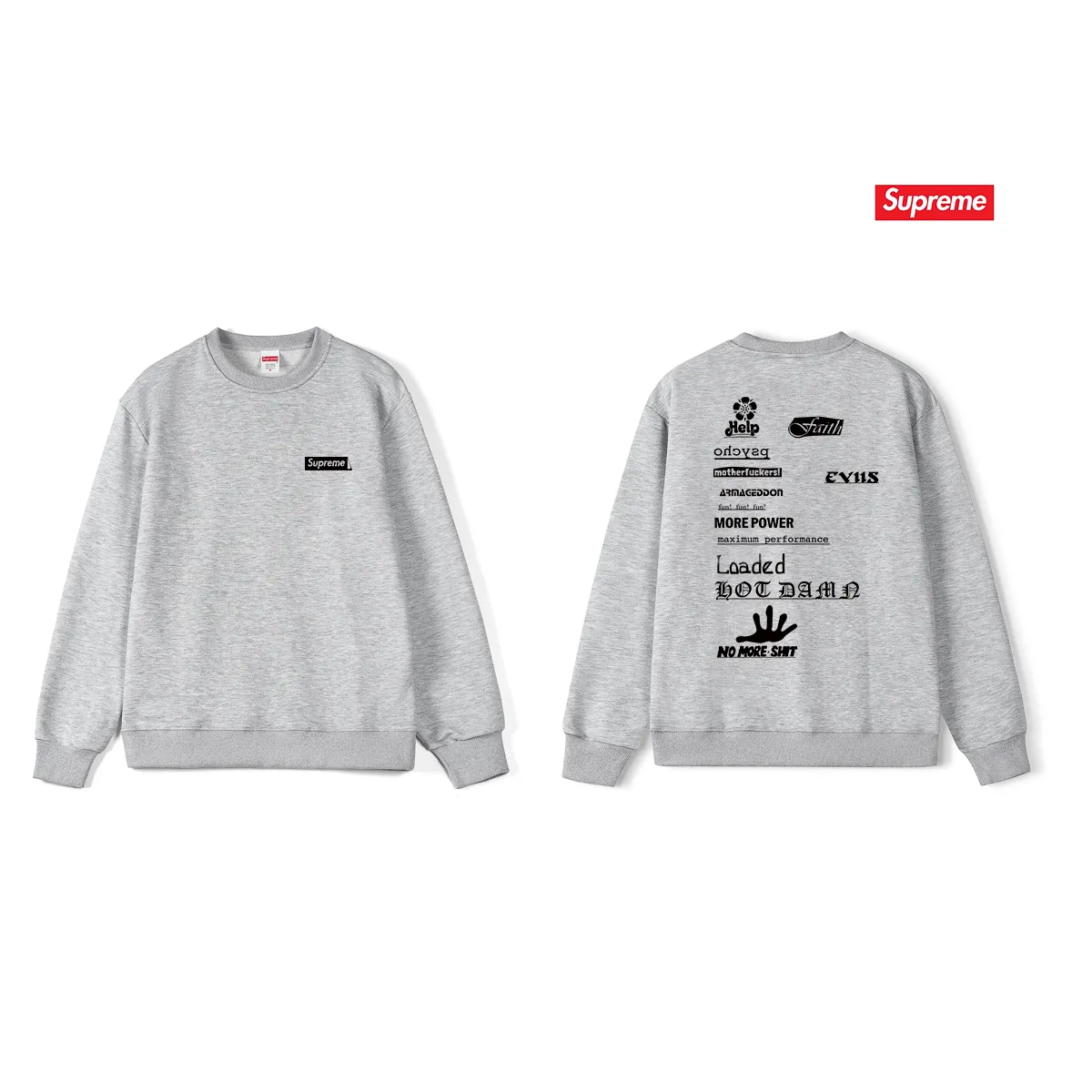 Style No. S1243 #terry p150💰 Velvet 160💰 Supreme Week 17 No More Shit Tee round neck sweatshirt Made of 400g large terry (drop shoulder large version) fabric, soft texture and no pilling Imported environmentally friendly printing glue The pattern is bright and three-dimensional Quality 💥Same style for men and women The upper body is trendy Color: black white gray Size: S M L XL XXL