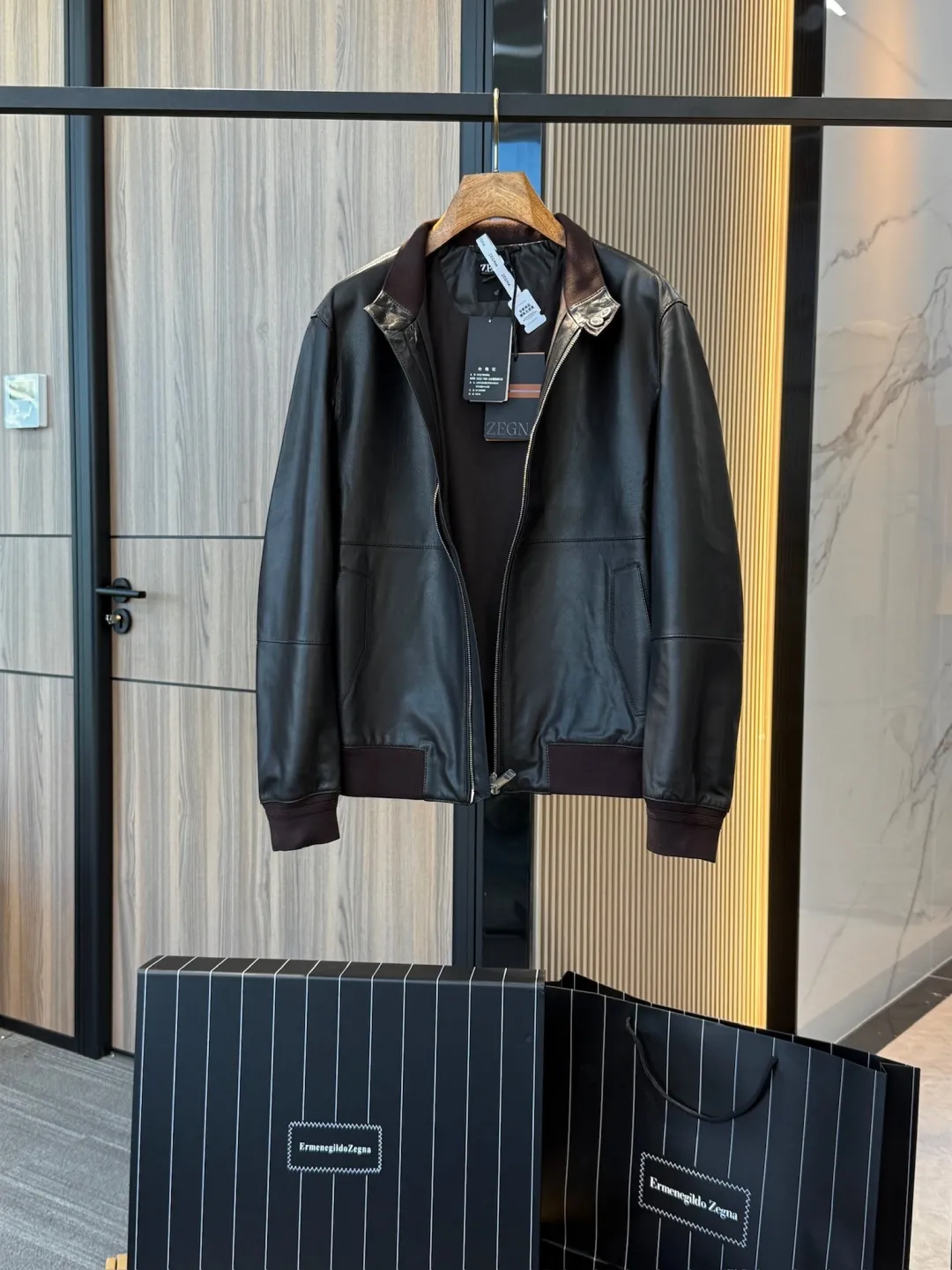 🅿️3000 Zegna men's nappa leather bomber jacket (original leather, not market currency)