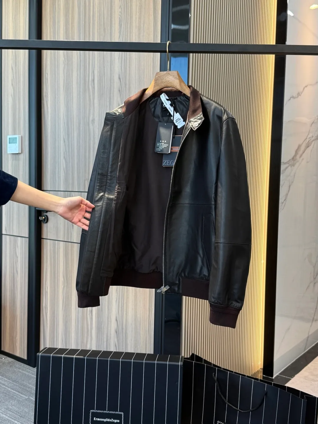 🅿️3000 Zegna men's nappa leather bomber jacket (original leather, not market currency)