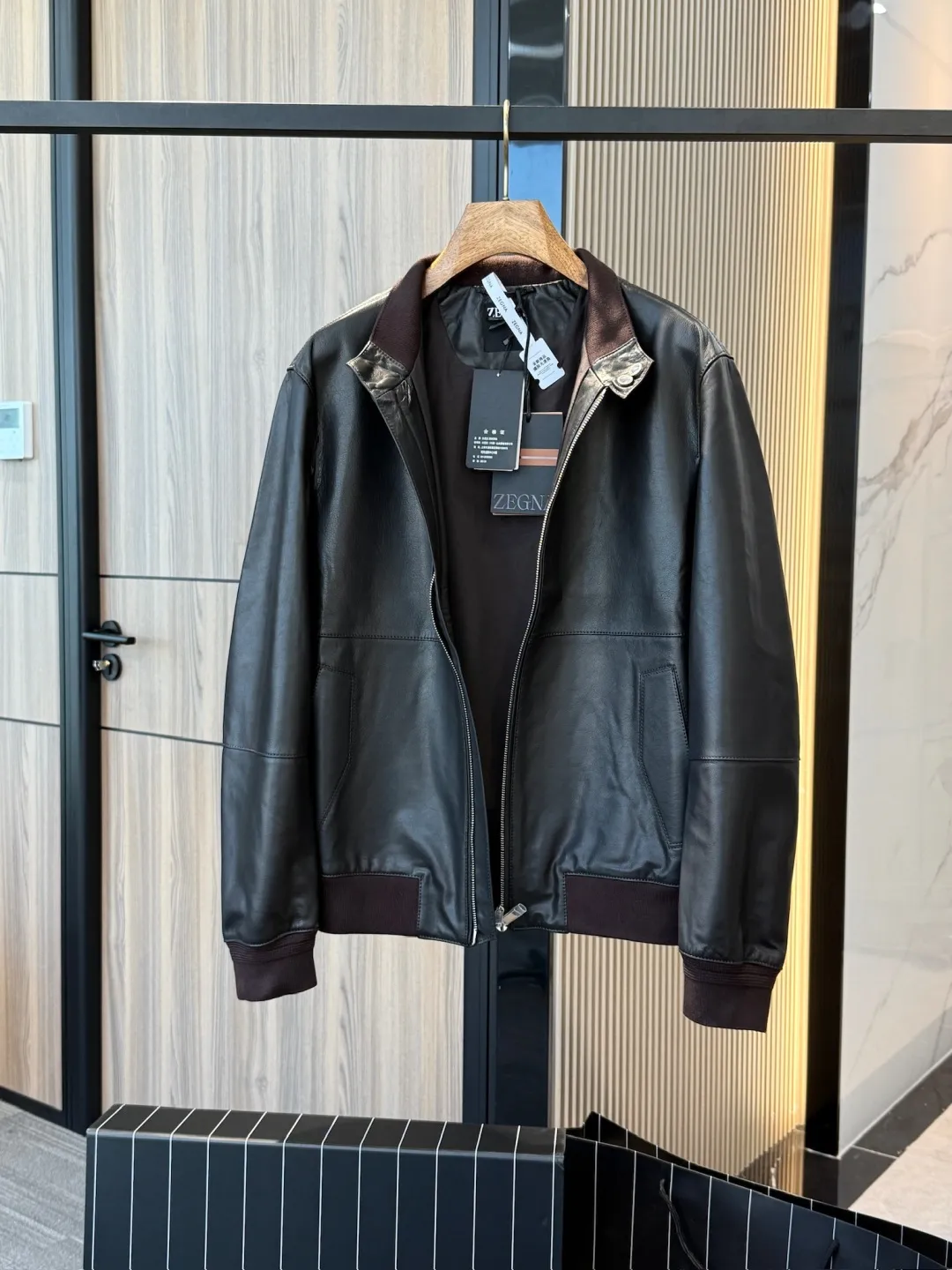 🅿️3000 Zegna men's nappa leather bomber jacket (original leather, not market currency)