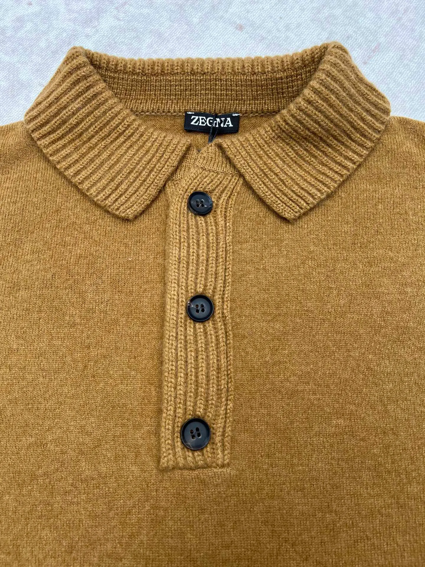 🅿️620 Zegna 25ss new solid color knitted POLO shirt brown high version code number: S.ML.XL.