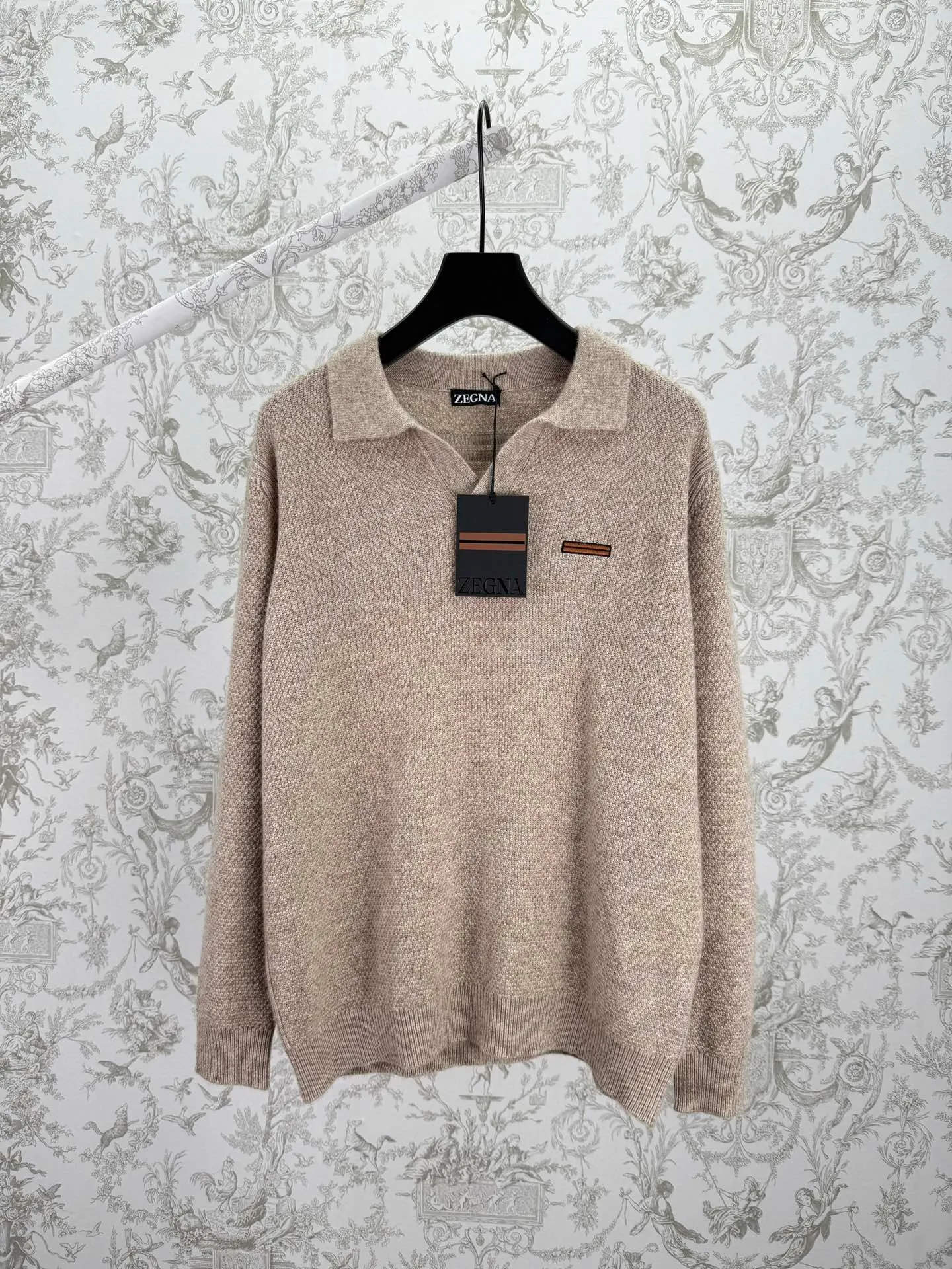 🅿️600 Ermenegildo Zegna 25ss new solid color polo sweater with brown embroidery on the chest. High version code number: 48.50.52.54.56.