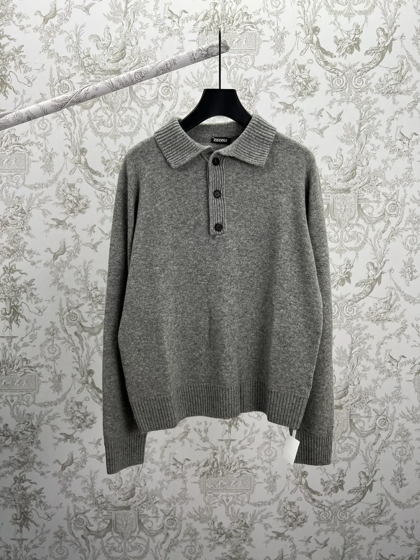 🅿️620 Zegna 25ss new solid color knitted POLO shirt gray high version code number: S.ML.XL.