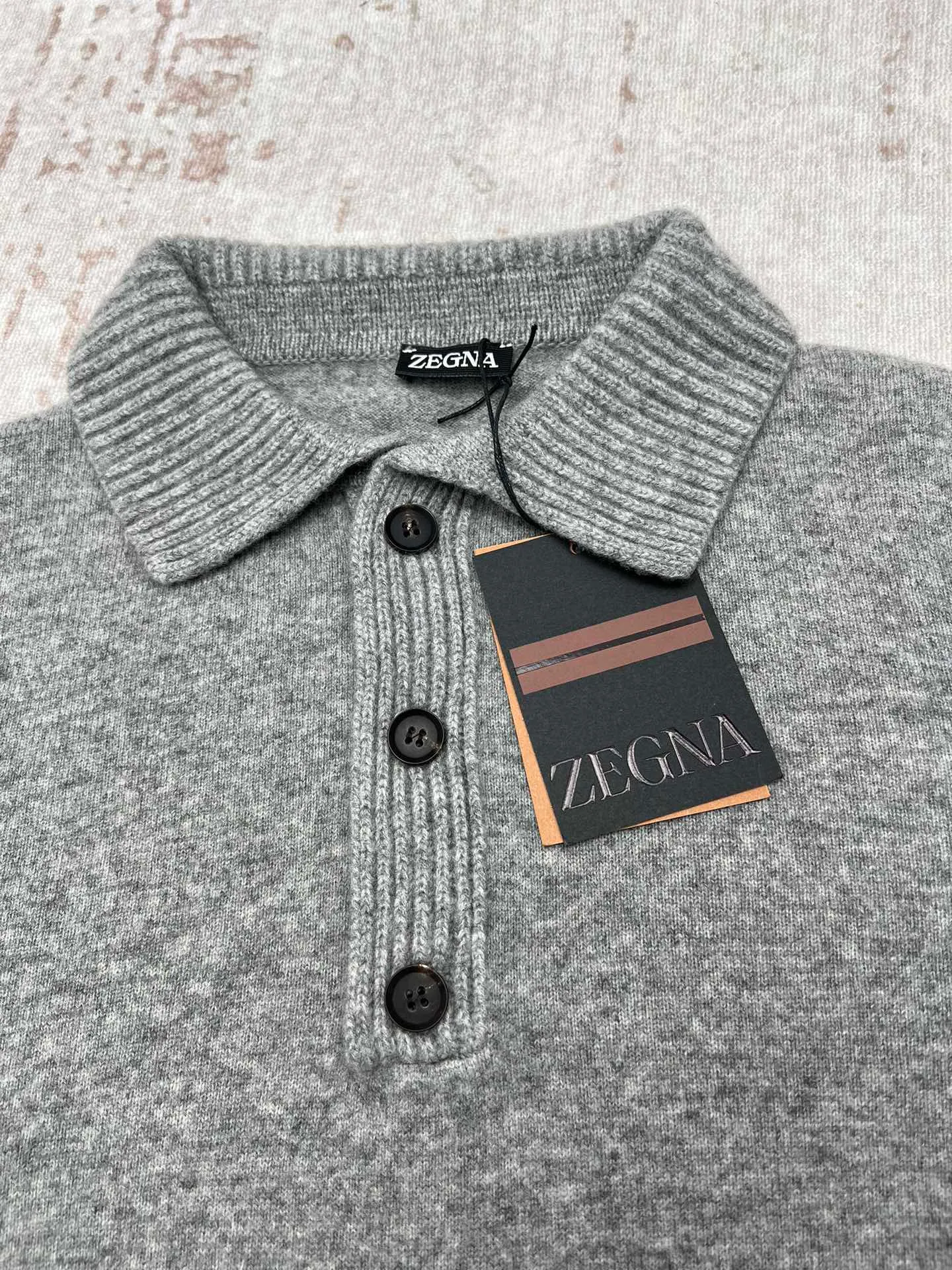 🅿️620 Zegna 25ss new solid color knitted POLO shirt gray high version code number: S.ML.XL.