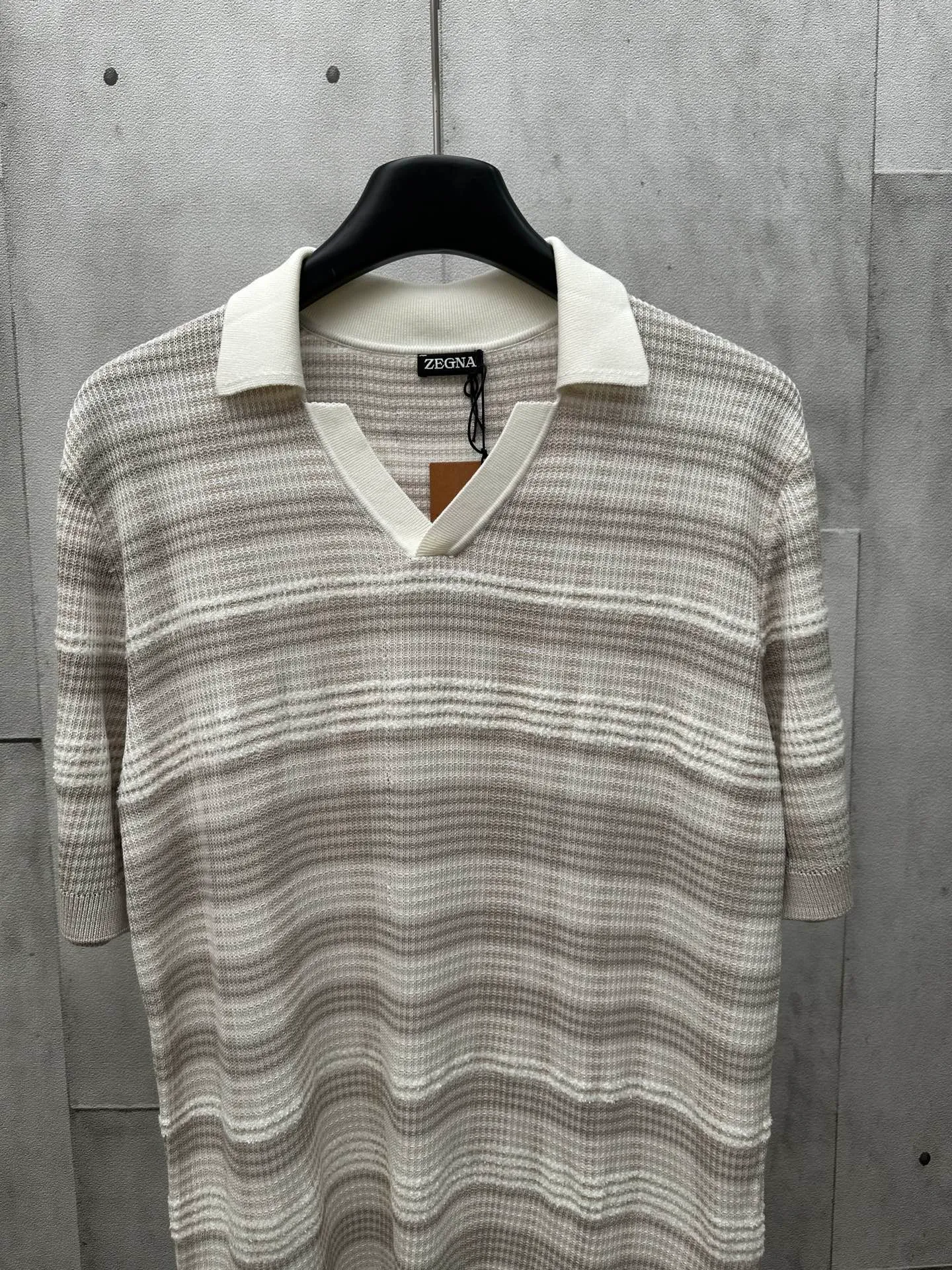 🅿️520 ZEGNA 25ss new white and gray striped knitted POLO shirt Size: S M L