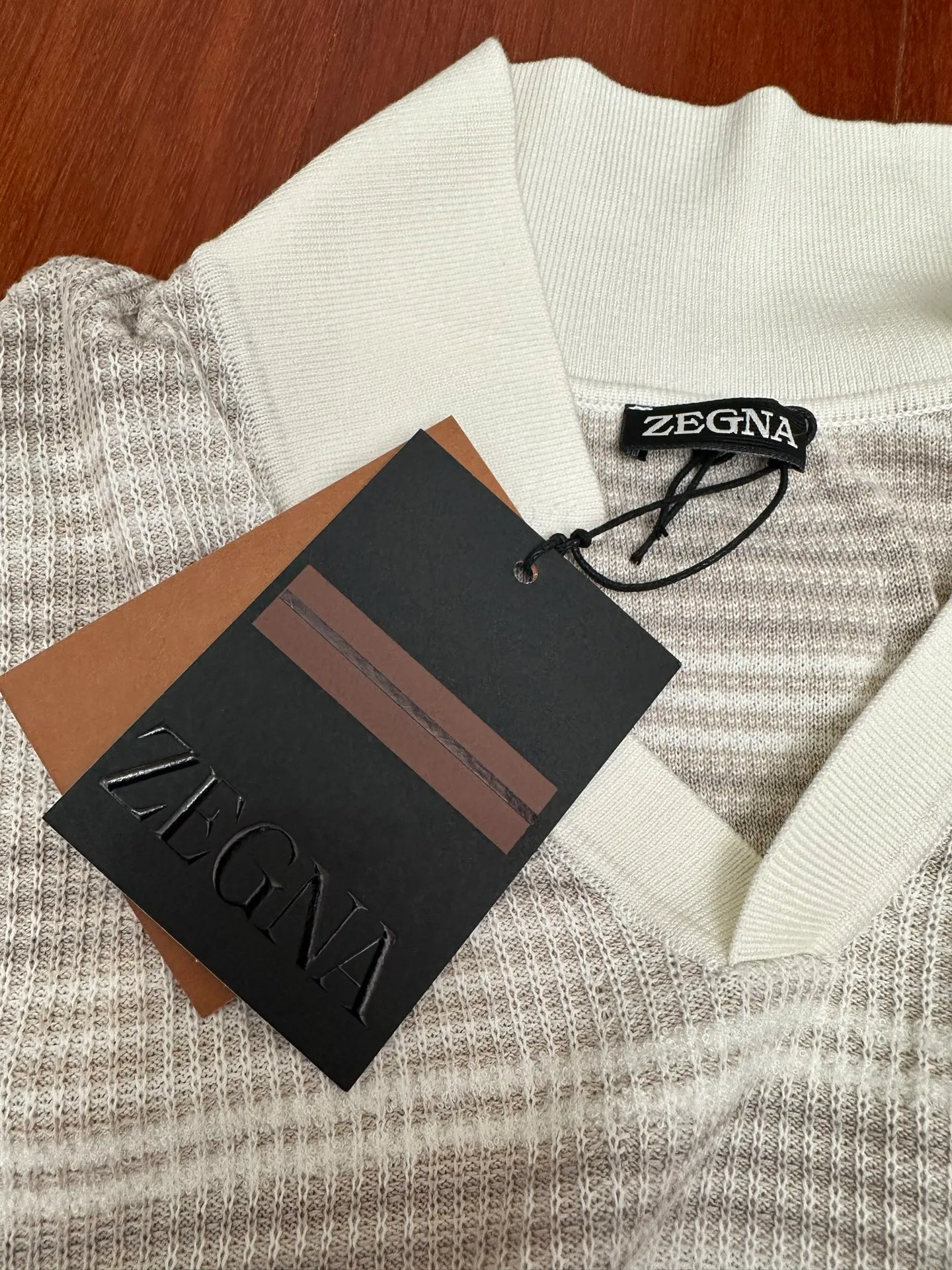🅿️520 ZEGNA 25ss new white and gray striped knitted POLO shirt Size: S M L