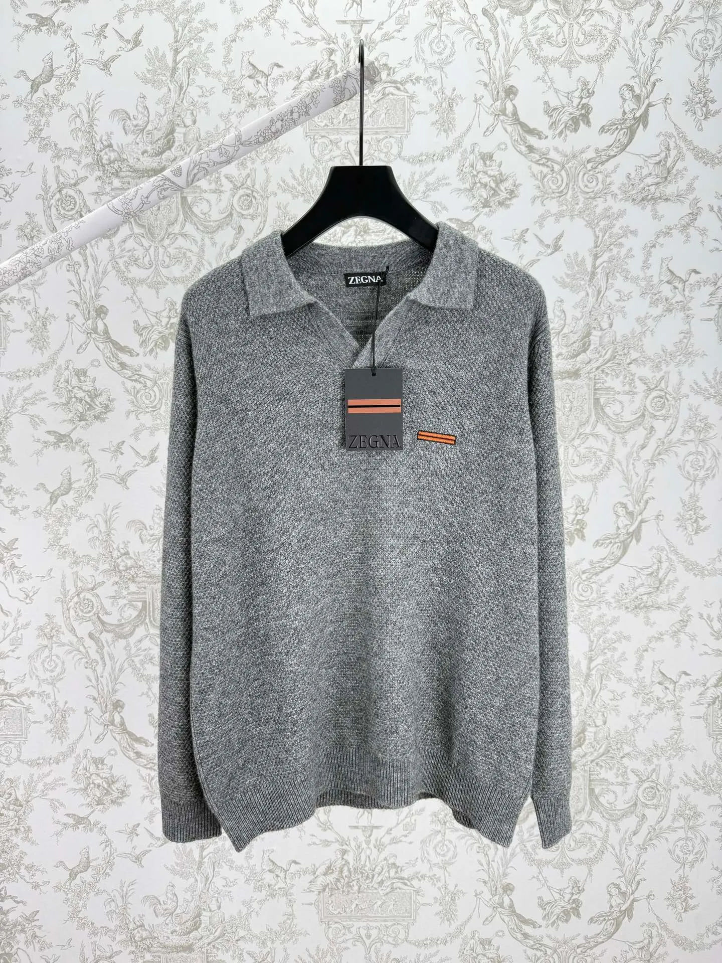 🅿️600 Ermenegildo Zegna 25ss new solid color polo sweater with brown embroidery on the chest. High version code number: 48.50.52.54.56.
