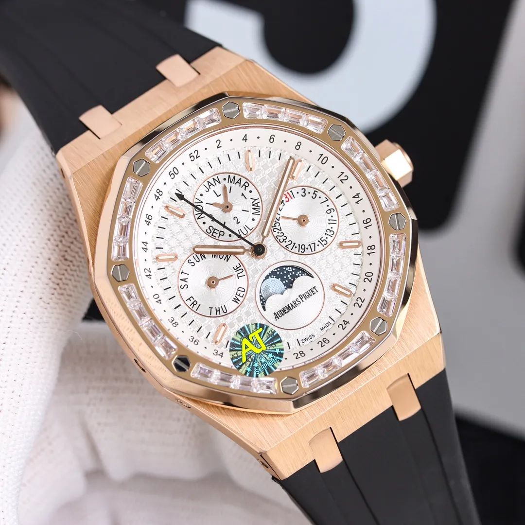 AP Audemars Piguet Royal Oak 26574ST series men's watch! A perfect and personalized experience! 1⃣️Diameter 41MM! 2⃣️ Equipped with a customized version of Cal.5134 movement, which perfectly restores functions! 3⃣️All functions such as calendar, day of the week, month, moon phase, etc. are all real functions and can be used normally. (Steel belt, tape, and belt models are optional) 3⃣️The watch case is made of 316L fine steel, and the entire case is CNC-processed with high precision, and the density is consistent with the original!           4⃣️The entire text is perfectly presented according to the original color! 5⃣️A three-piece set of shell cover, shell and bottom cover. The overall angle perfectly reflects the drawing process and the fusion of quality and beauty!