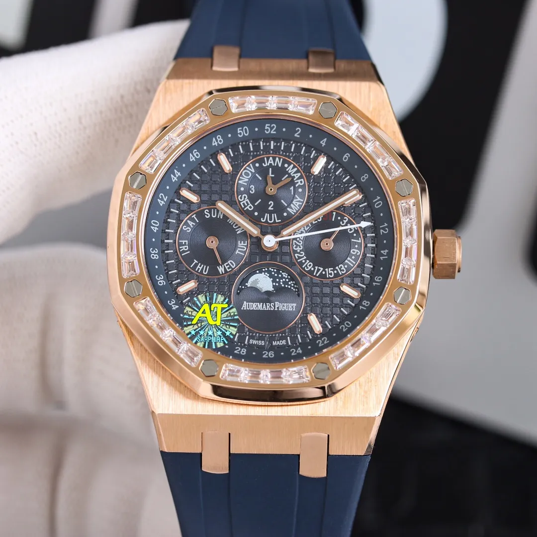 AP Audemars Piguet Royal Oak 26574ST series men's watch! A perfect and personalized experience! 1⃣️Diameter 41MM! 2⃣️ Equipped with a customized version of Cal.5134 movement, which perfectly restores functions! 3⃣️All functions such as calendar, day of the week, month, moon phase, etc. are all real functions and can be used normally. (Steel belt, tape, and belt models are optional) 3⃣️The watch case is made of 316L fine steel, and the entire case is CNC-processed with high precision, and the density is consistent with the original!           4⃣️The entire text is perfectly presented according to the original color! 5⃣️A three-piece set of shell cover, shell and bottom cover. The overall angle perfectly reflects the drawing process and the fusion of quality and beauty!