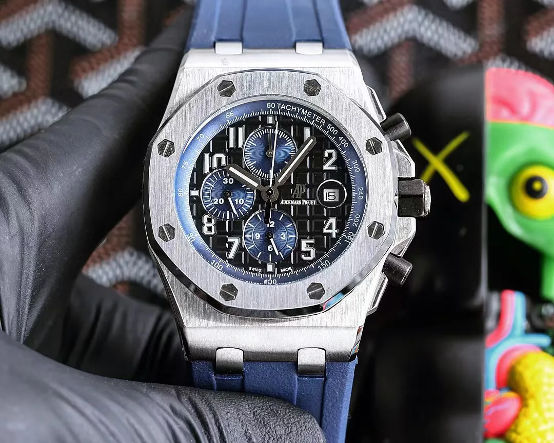 【Customized all-in-one machine】💰1720! Audemars Piguet AP Royal Oak Offshore Series Sapphire Mirror Size 45mm*14mm Italian imported rubber strap with AP original pin buckle Equipped with a fully automatic mechanical movement Octagonal brushed steel case with digital grid surface Cold, domineering, and a different tough guy