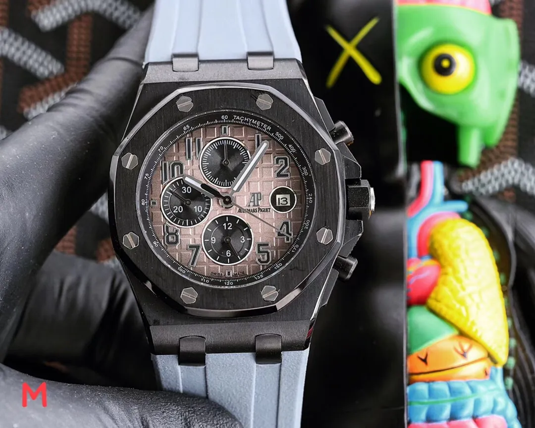 【High-end replica】💰1720! Audemars Piguet AP Royal Oak series coated glass, size 42mm*14mm, waterproof tape with AP original pin buckle, equipped with fully automatic mechanical movement, octagonal brushed steel case with mesh surface, cold, domineering, different tough guy