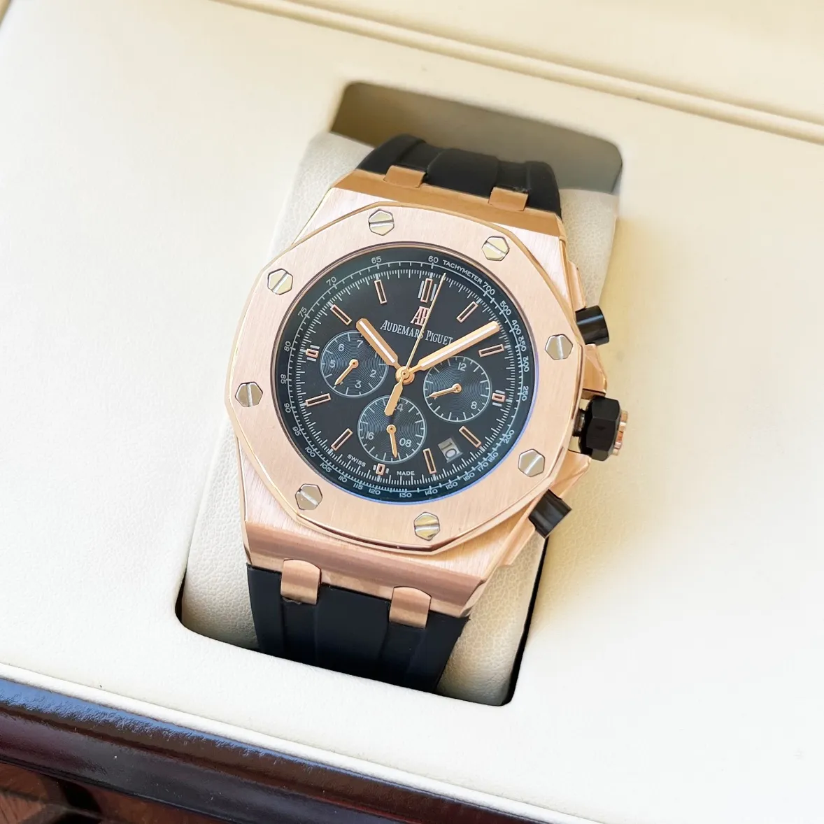 【Customized all-in-one machine】💰1920! Audemars Piguet-AP men's watch, fully automatic imported 9015 all-in-one mechanical movement, sapphire mirror, 316L stainless steel case, natural rubber strap, business casual, elegant and refined, size: diameter 44mm, thickness 15mm