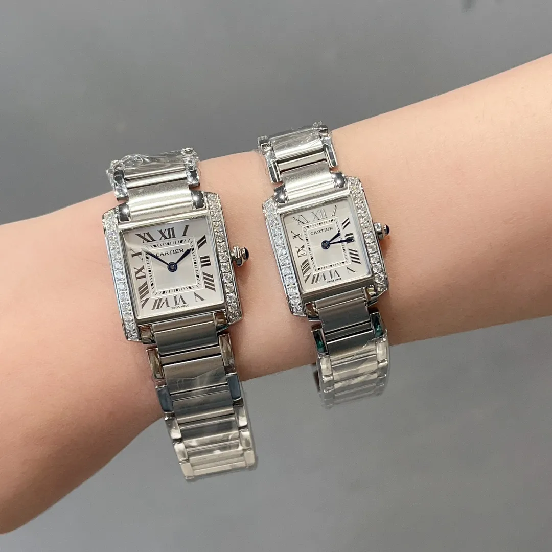 【High-end replica】💰1160! Cartier French Tank Series TankFrancaise, Swiss quartz movement, 316L stainless steel case bracelet, tempered crystal mirror, gemstone bead crown, medium size: width 27mm, length 32mm, small size: width 21.2mm, length 25.7mm