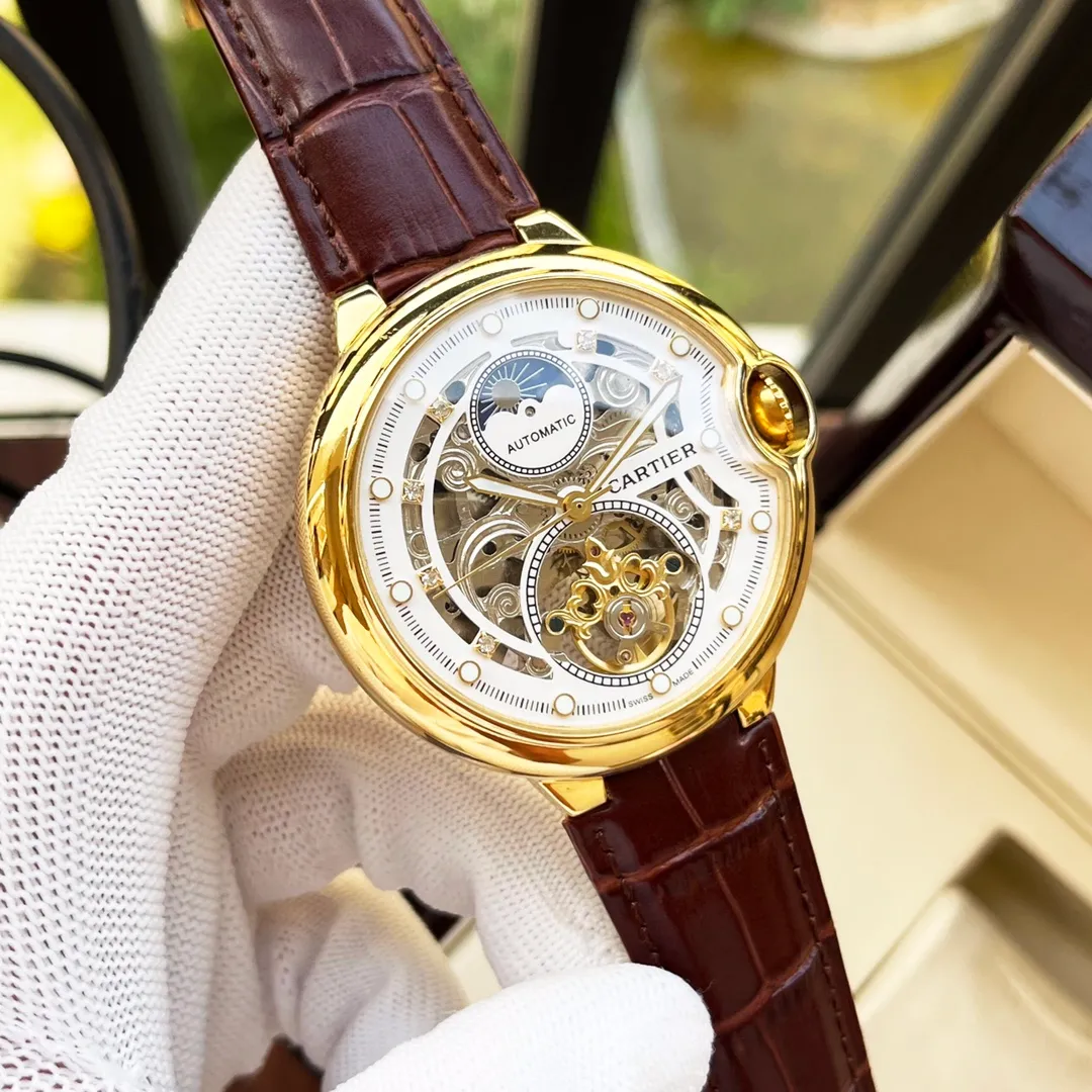 【High-end replica】💰1440! Cartier Men's Watch Fully Automatic Mechanical Movement Mineral Strengthened Glass 316L Stainless Steel Case Leather Strap Simple Style Business Casual Size: Diameter 44mm Thickness 12mm