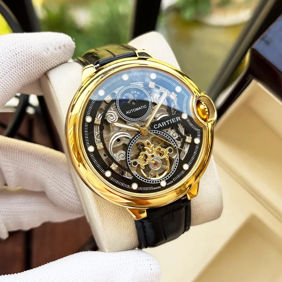【High-end replica】💰1440! Cartier Men's Watch Fully Automatic Mechanical Movement Mineral Strengthened Glass 316L Stainless Steel Case Leather Strap Simple Style Business Casual Size: Diameter 44mm Thickness 12mm
