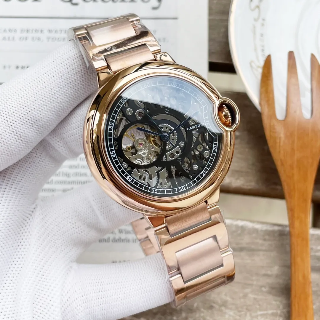 【High-end replica】💰1500! Cartier - CARTIER blue balloon hollow watch series, fully automatic men's mechanical bowl watch (the hollow movement design is more handsome) 316 stainless steel case sword-shaped hands, super mineral glass mirror, belt steel strap selection, imported Italian cowhide, table diameter 44/12mm, upgraded version 100 meters deep waterproof