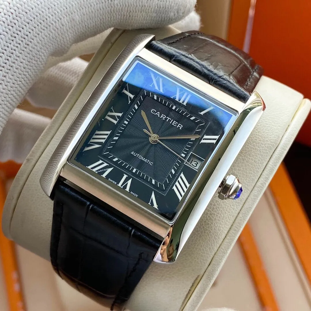 【Foreign trade import】💰1200! CARTIER TANK MC watch: Mechanically simple and elegant watch, stainless steel case, stainless steel multi-faceted crown, decorated with a multi-faceted synthetic spinel, simple and elegant square dial, sword-shaped hands, see-through checkered mechanical movement, elegant streamlined shell, retro luxury, adding a sparkling artistic sense to the watch! 🔥Top quality products with constant quality🔥