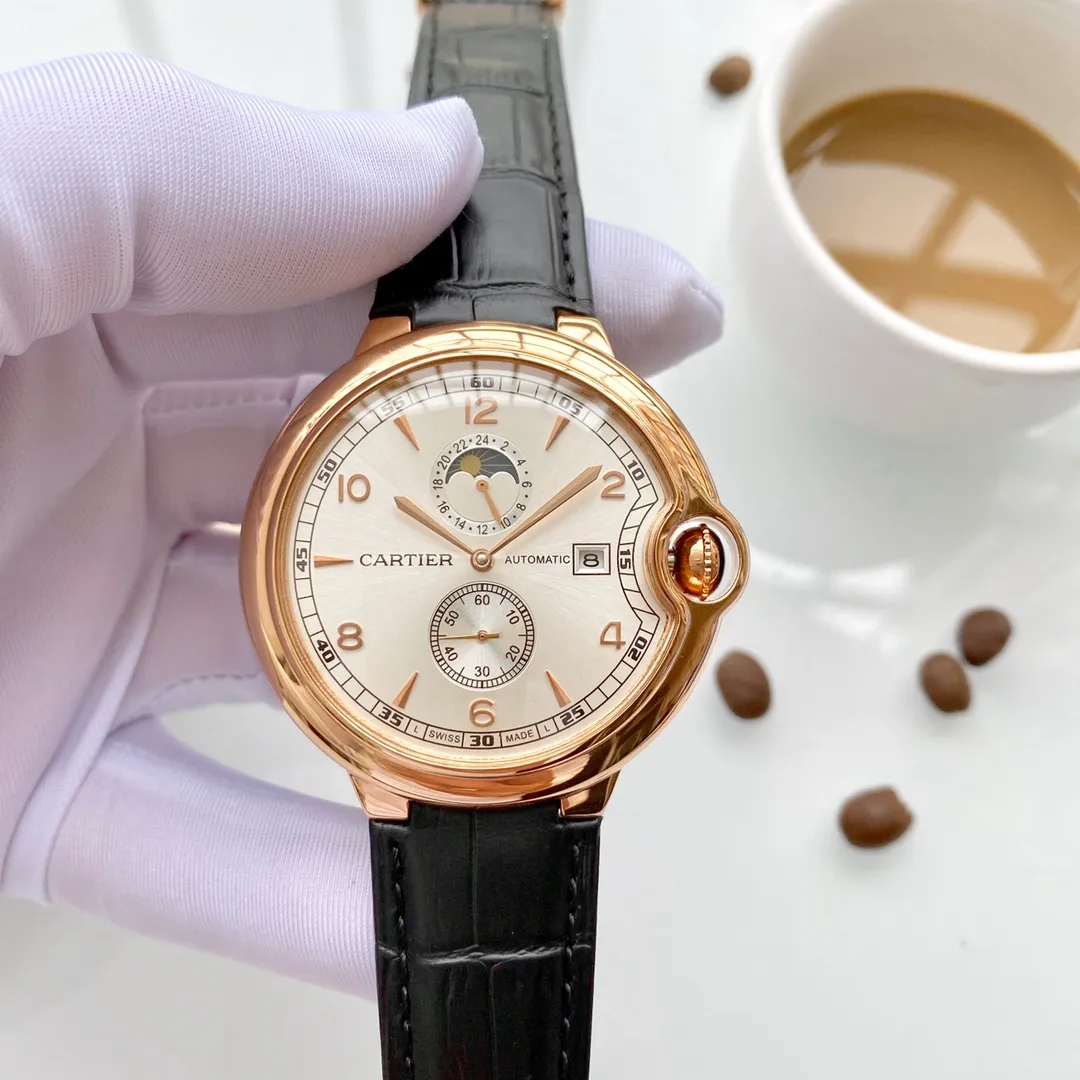 【Foreign Trade Import】💰1720! Cartier (extremely noble and wise work) [Special design] 🔥Type: Exquisite men's watch (more excellent) 🔥Strap: genuine cowhide/316L stainless steel strap (more durable) 🔥Movement: super top mechanical movement (more stable) perpetual motion 🔥Material: mineral super mirror (more wear-resistant) Smart style, strong sense of thickness, special design, return with honor Size: 43mm in diameter, 12mm thick, smart launch! Welcome to reprint!