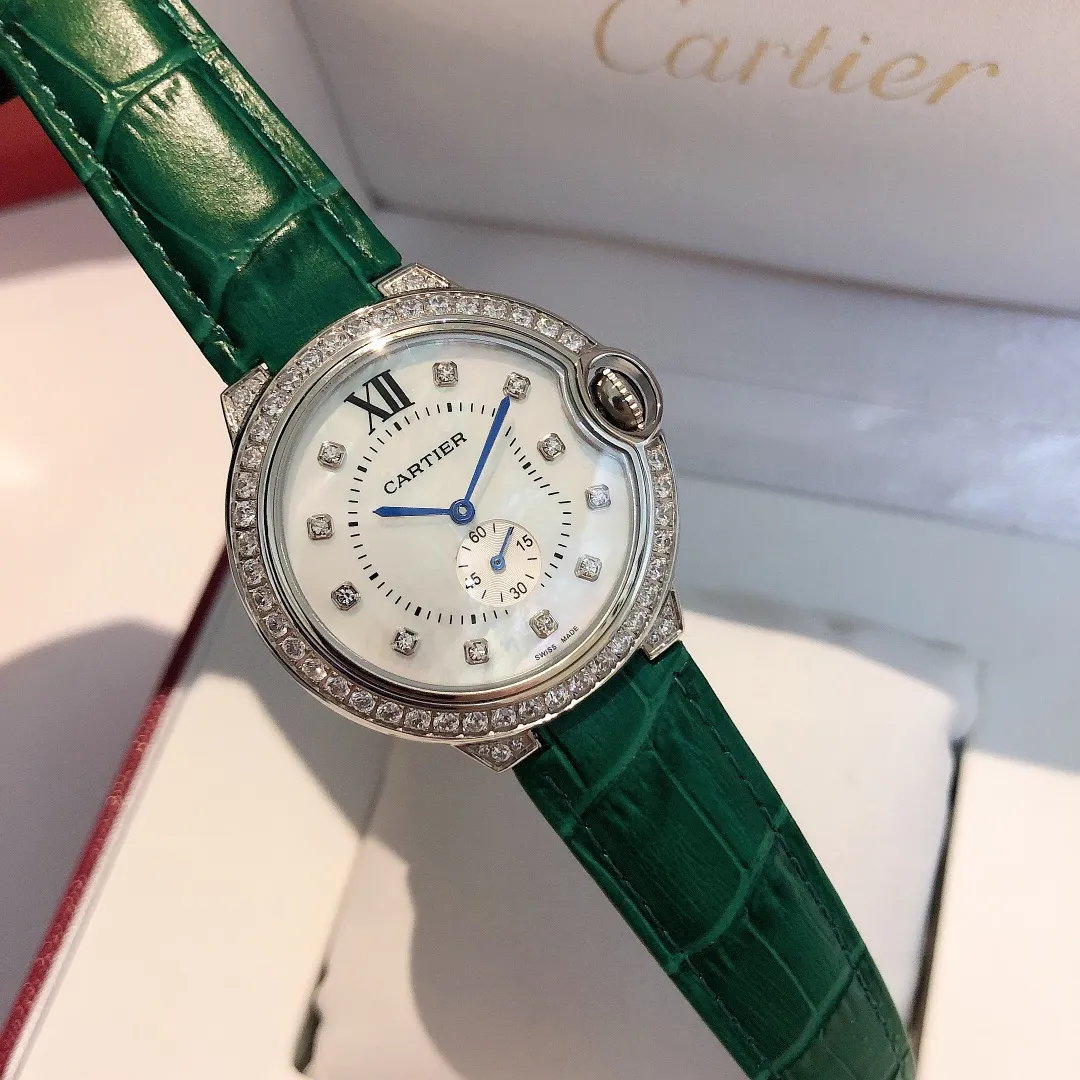【Foreign trade import】💰980! Cartier - CARTIER blue balloon series goddess watch, fully hand-inlaid with diamonds, very popular among goddesses, 316L stainless steel case, deep sea mother-of-pearl dial, imported quartz movement, the latest and most pink color, super white hands, great appearance and temperament! Original folding clasp, size: 36mm