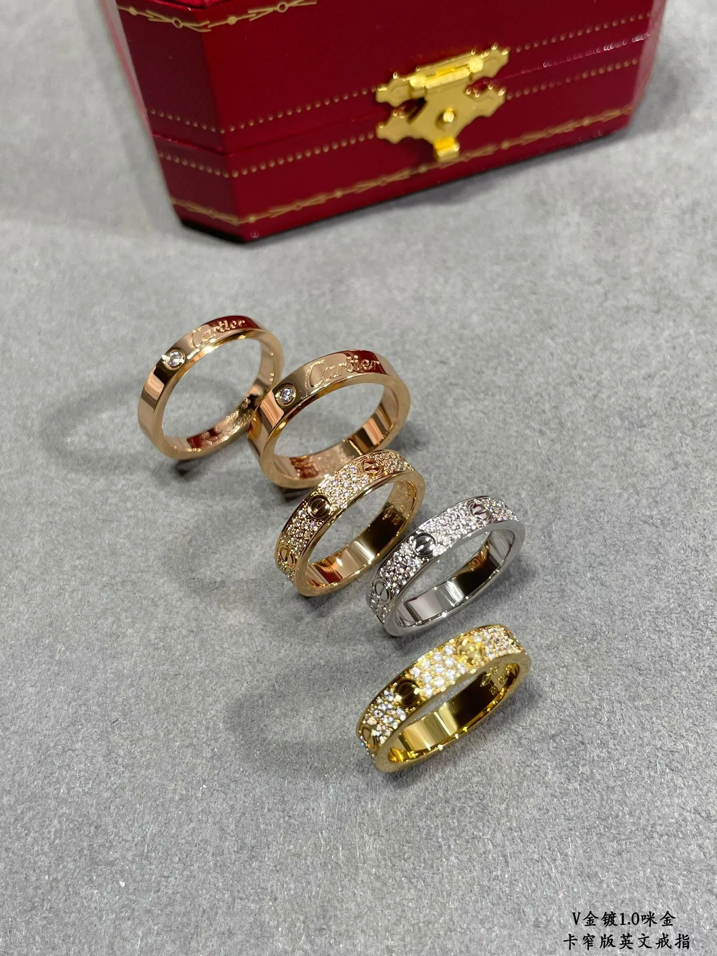 【High Quality】💰440! Cartier CNC narrow version English ring💍The most popular ring💍💋💄 Timeless classic, very popular in recent years, high-end, high-carbon diamond micro-inlay material, same craftsmanship, different price, real gold texture