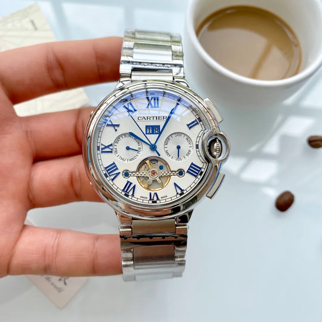 【Foreign trade import】💰1680! Cartier (Exquisite quality, outstanding debut) 🎉🎉 [Type]: Boutique men's watch (top-level) exquisite [Strap]: Made of genuine cowhide leather strap (durable) [Movement]: Top-level mechanical movement (stable) [Material]: Mineral super strong mirror (higher definition) Exquisite quality and generous style, excellent temperament, wise and exclusive [Size]: 43mm diameter, 12mm thick, hot sale! Welcome to reprint!