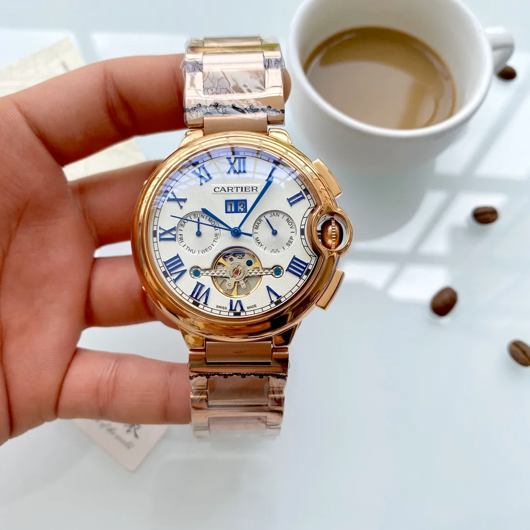 【Foreign trade import】💰1680! Cartier (Exquisite quality, outstanding debut) 🎉🎉 [Type]: Boutique men's watch (top-level) exquisite [Strap]: Made of genuine cowhide leather strap (durable) [Movement]: Top-level mechanical movement (stable) [Material]: Mineral super strong mirror (higher definition) Exquisite quality and generous style, excellent temperament, wise and exclusive [Size]: 43mm diameter, 12mm thick, hot sale! Welcome to reprint!