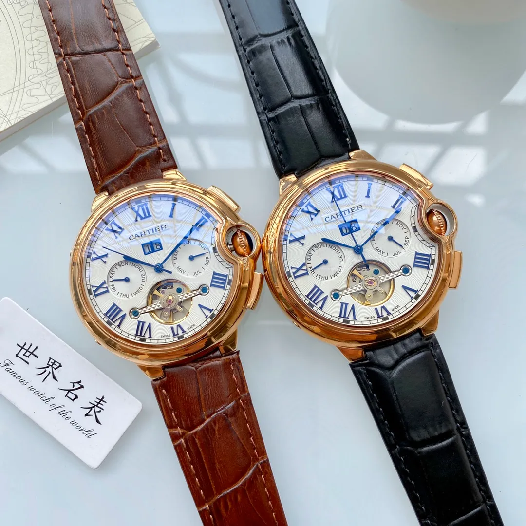 【Foreign trade import】💰1680! Cartier (Exquisite quality, outstanding debut) 🎉🎉 [Type]: Boutique men's watch (top-level) exquisite [Strap]: Made of genuine cowhide leather strap (durable) [Movement]: Top-level mechanical movement (stable) [Material]: Mineral super strong mirror (higher definition) Exquisite quality and generous style, excellent temperament, wise and exclusive [Size]: 43mm diameter, 12mm thick, hot sale! Welcome to reprint!