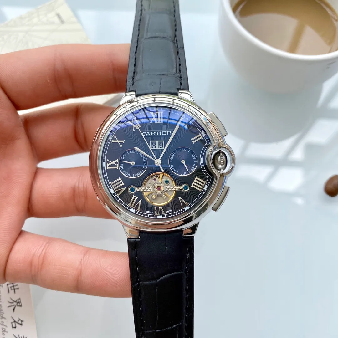 【Foreign trade import】💰1680! Cartier (Exquisite quality, outstanding debut) 🎉🎉 [Type]: Boutique men's watch (top-level) exquisite [Strap]: Made of genuine cowhide leather strap (durable) [Movement]: Top-level mechanical movement (stable) [Material]: Mineral super strong mirror (higher definition) Exquisite quality and generous style, excellent temperament, wise and exclusive [Size]: 43mm diameter, 12mm thick, hot sale! Welcome to reprint!