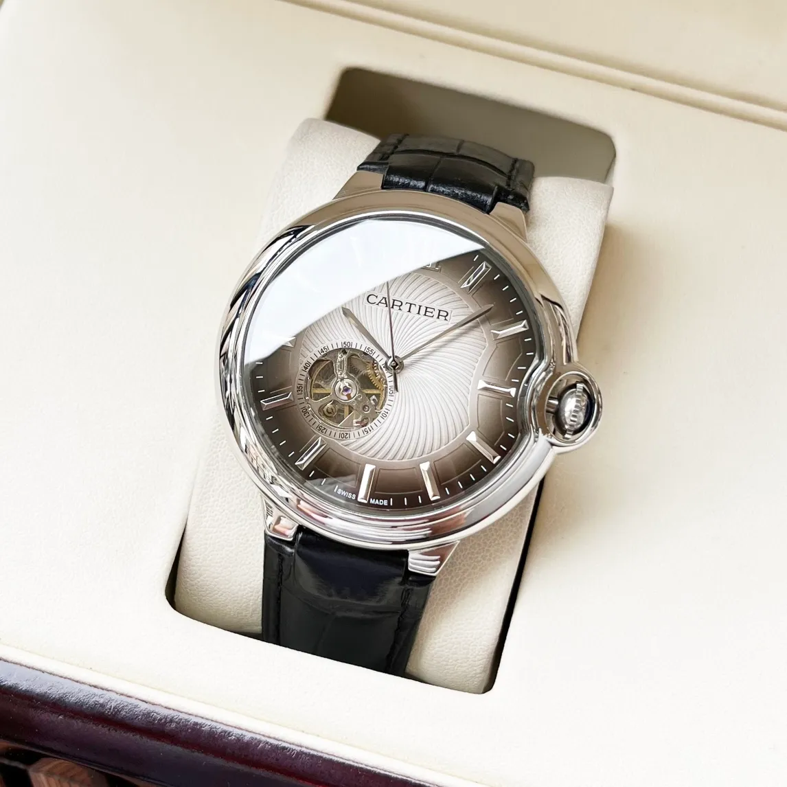 【High-end replica】💰1520! Cartier men's watch, imported fully automatic 9015 mechanical movement, sapphire mirror, 316L stainless steel case, leather strap, fashionable and casual, business essentials, size: diameter 44mm, thickness 12mm