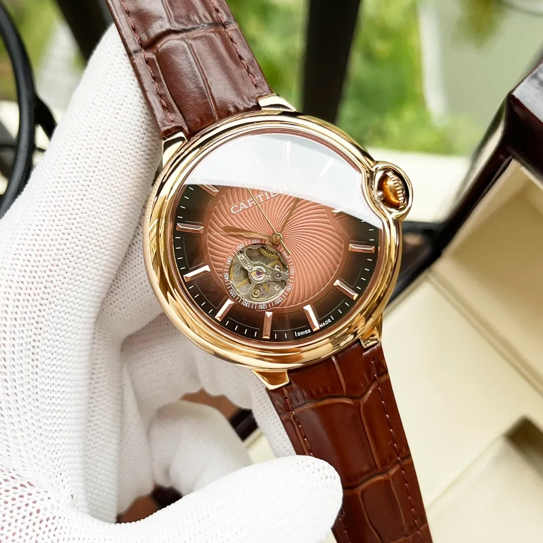 【High-end replica】💰1520! Cartier men's watch, imported fully automatic 9015 mechanical movement, sapphire mirror, 316L stainless steel case, leather strap, fashionable and casual, business essentials, size: diameter 44mm, thickness 12mm