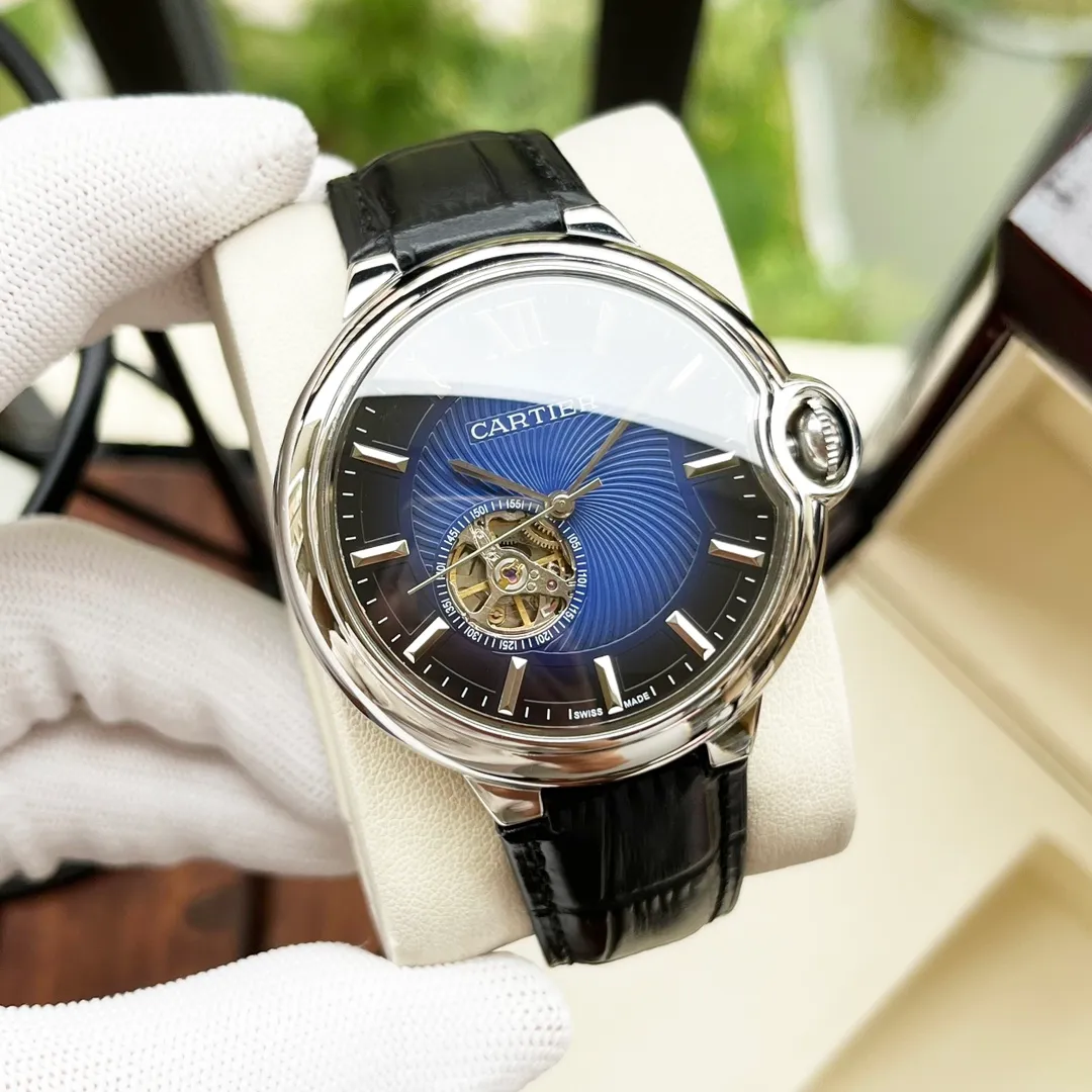 【High-end replica】💰1520! Cartier men's watch, imported fully automatic 9015 mechanical movement, sapphire mirror, 316L stainless steel case, leather strap, fashionable and casual, business essentials, size: diameter 44mm, thickness 12mm