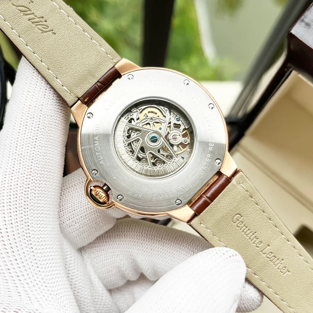 【High-end replica】💰1520! Cartier men's watch, imported fully automatic 9015 mechanical movement, sapphire mirror, 316L stainless steel case, leather strap, fashionable and casual, business essentials, size: diameter 44mm, thickness 12mm