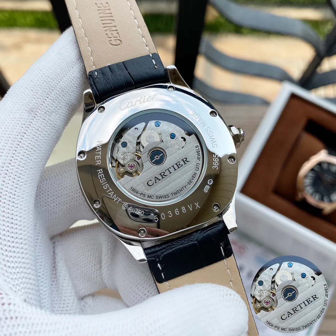 【Foreign trade import】💰1300! Cartier's high-quality men's watches feature multi-functional design, exquisite craftsmanship, originality, noble atmosphere and gentlemanly style. Using fully automatic mechanical movement, top-grade 316 stainless steel case, imported calfskin strap, mineral super mirror, size 43-13