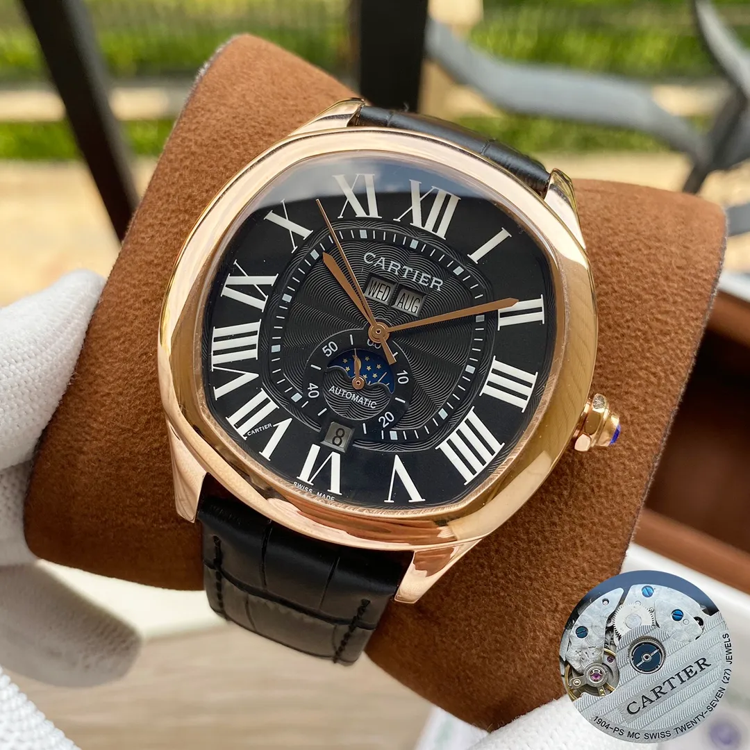 【Foreign trade import】💰1300! Cartier's high-quality men's watches feature multi-functional design, exquisite craftsmanship, originality, noble atmosphere and gentlemanly style. Using fully automatic mechanical movement, top-grade 316 stainless steel case, imported calfskin strap, mineral super mirror, size 43-13