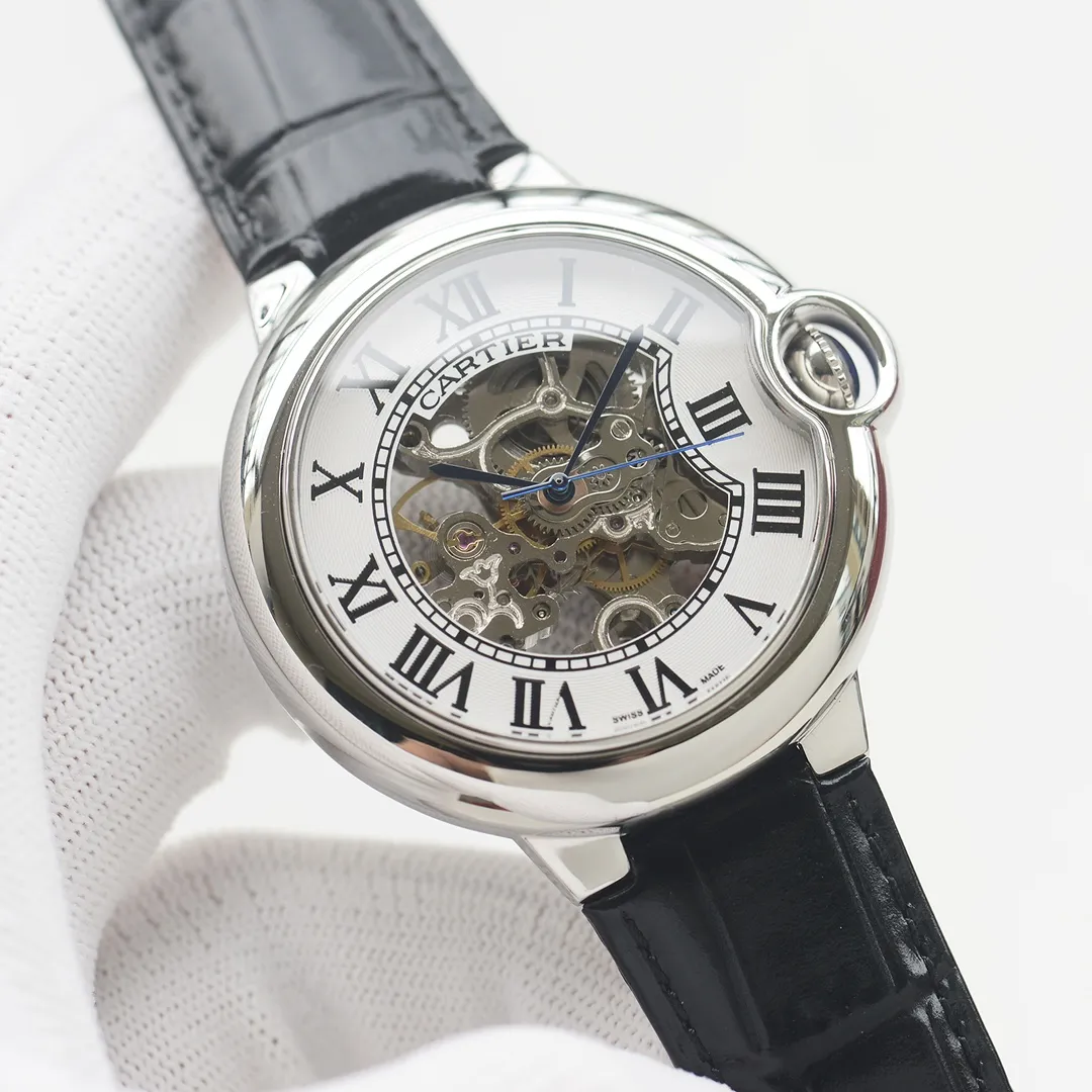 【High-end replica】💰1520! Cartier-CARTIER (upgraded version with a depth of 200 meters waterproof) new blue balloon men's mechanical bowl watch adopts imported fully automatic mechanical movement (the hollow movement design is more handsome) (316 stainless steel case 4-piece set) super mineral glass mirror, sword-shaped pointer, steel belt original snap buckle, imported Italian cowhide, table diameter 44/12mm
