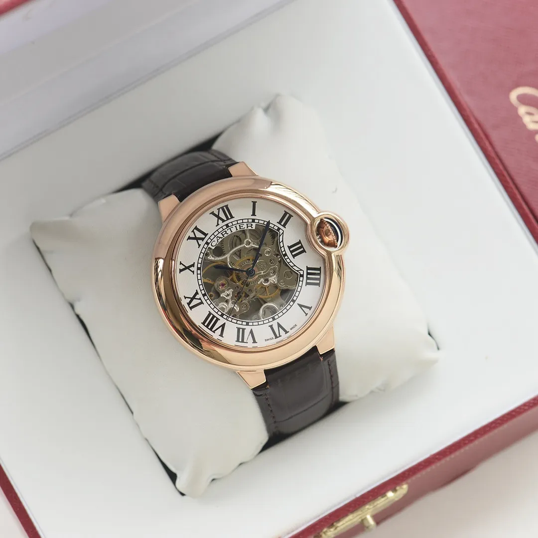 【High-end replica】💰1520! Cartier-CARTIER (upgraded version with a depth of 200 meters waterproof) new blue balloon men's mechanical bowl watch adopts imported fully automatic mechanical movement (the hollow movement design is more handsome) (316 stainless steel case 4-piece set) super mineral glass mirror, sword-shaped pointer, steel belt original snap buckle, imported Italian cowhide, table diameter 44/12mm