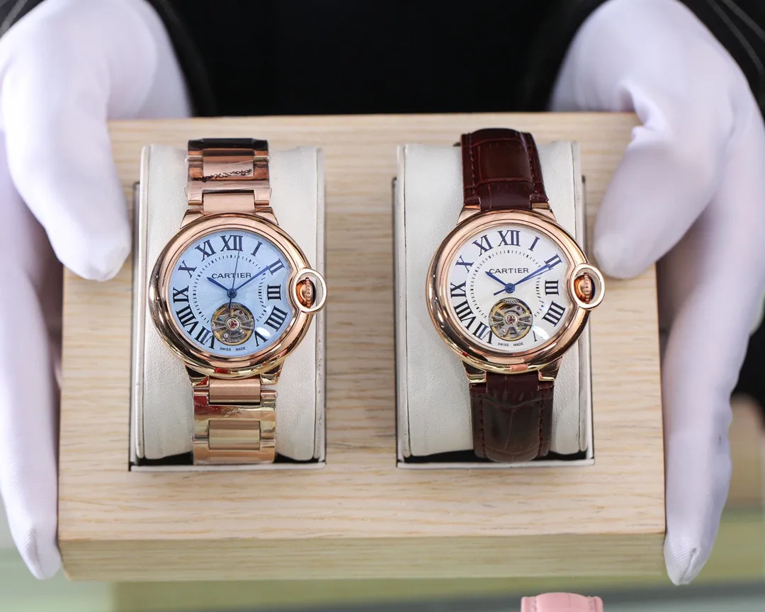 【Foreign trade import】💰1340! Cartier Blue Balloon Tourbillon Series Mechanical Women's Watch is now on the market. Blue hands, fully automatic mechanical watch, imported double-sided first layer waterproof cowhide, original steel buckle & 316L stainless steel strap, top 316 stainless steel case, super coated wear-resistant mirror, diameter 36*11