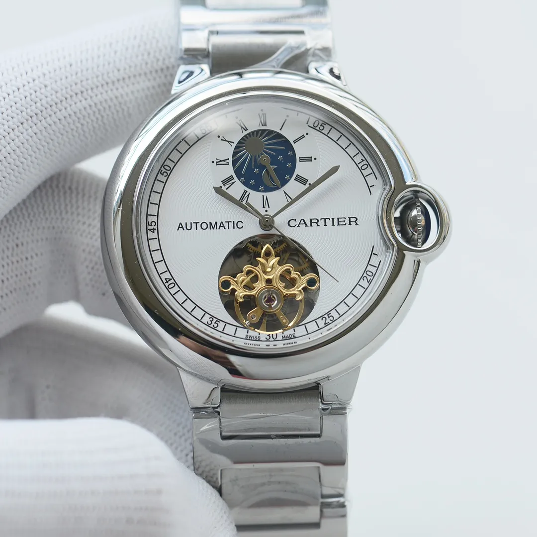 【Foreign Trade Import】💰1440! Cartier-CARTIER (upgraded version waterproof to a depth of 10 meters) new blue balloon men's mechanical bowl watch, using imported fully automatic mechanical movement, 316 stainless steel case, super mineral glass mirror, sword-shaped hands (316 stainless steel four-piece set) 316 steel belt, imported Italian cowhide, table diameter 44/12mm