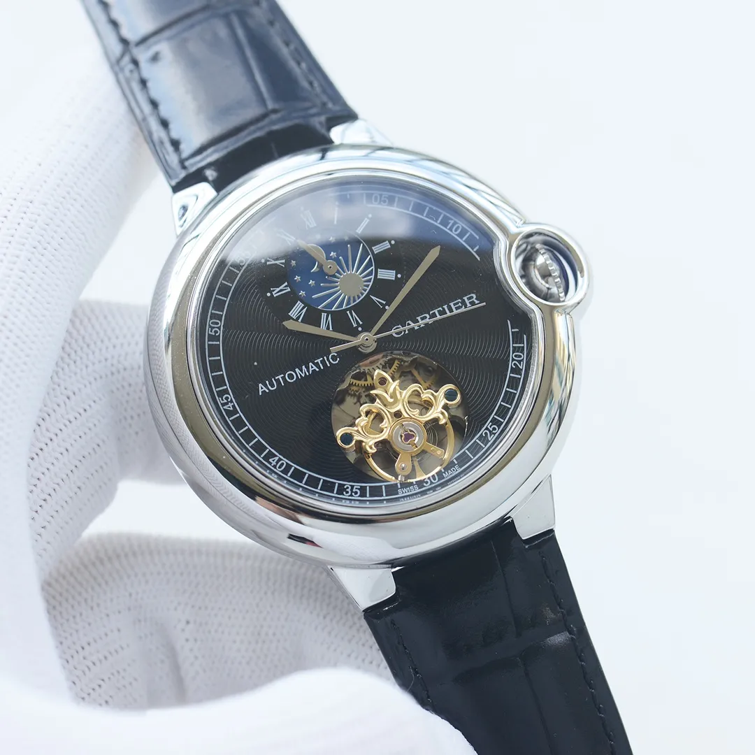 【Foreign Trade Import】💰1440! Cartier-CARTIER (upgraded version waterproof to a depth of 10 meters) new blue balloon men's mechanical bowl watch, using imported fully automatic mechanical movement, 316 stainless steel case, super mineral glass mirror, sword-shaped hands (316 stainless steel four-piece set) 316 steel belt, imported Italian cowhide, table diameter 44/12mm